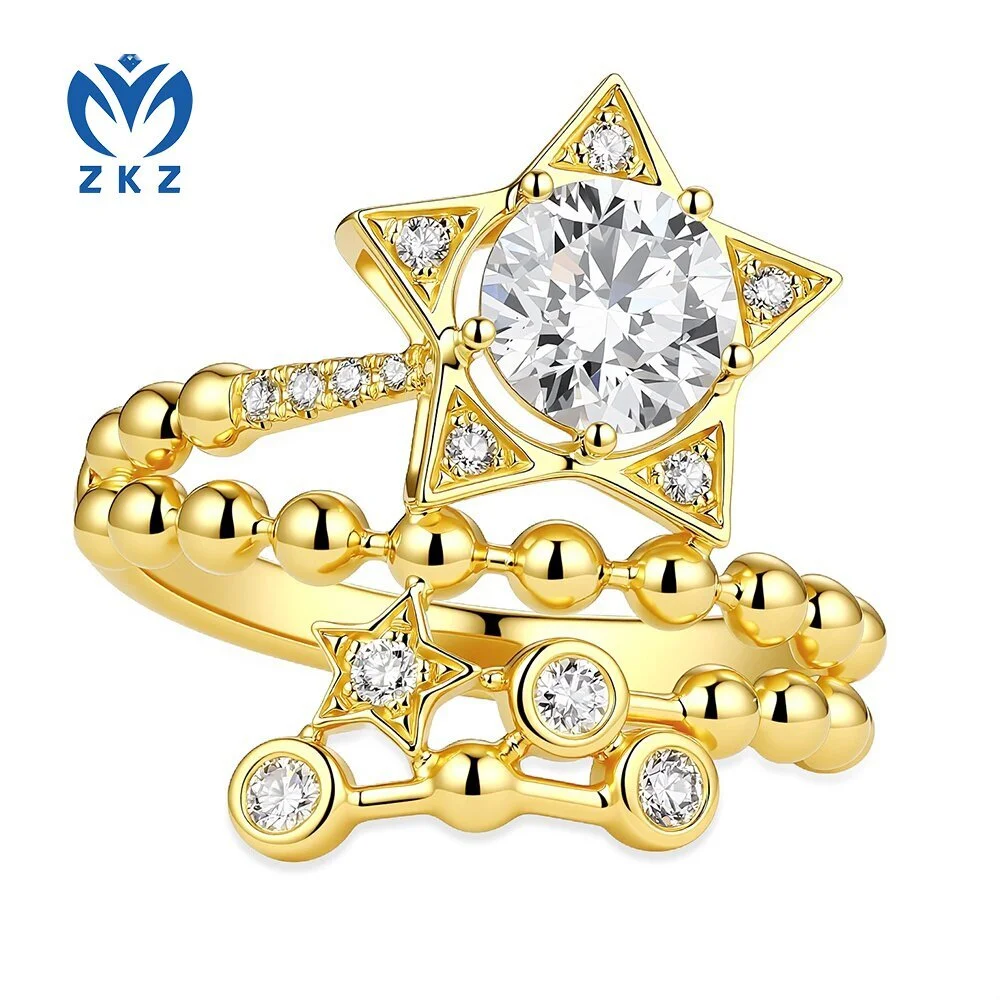 1.019ct lustrous inlay style custom engagement ring, round cut pentagonal diamond ring,18K yellow gold, DEF , VVS, US size 6.75, ZKZ-133 1