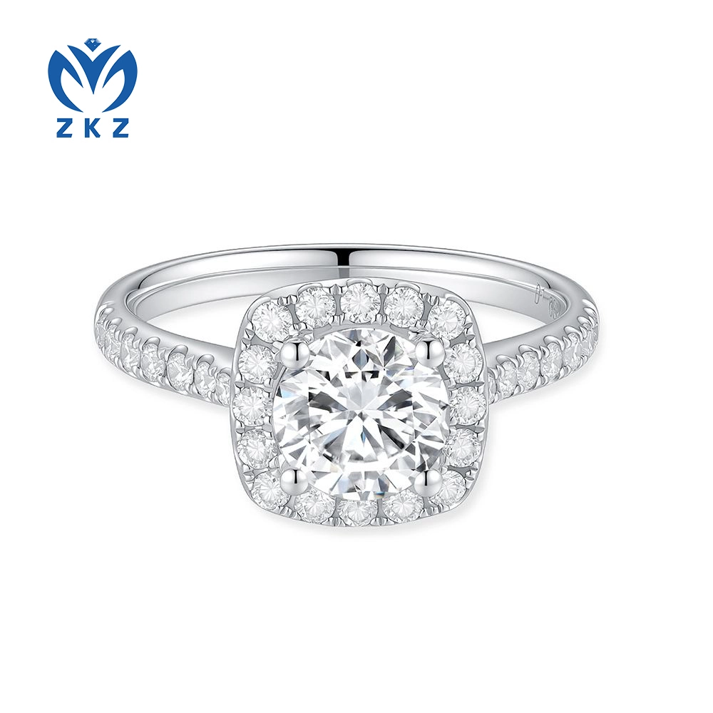 Round-Cut Main Stone 1.016ct White Gold DEF VS Square-shape Halo Setting Diamond Ring Size US 7.25 ZKL-35 1