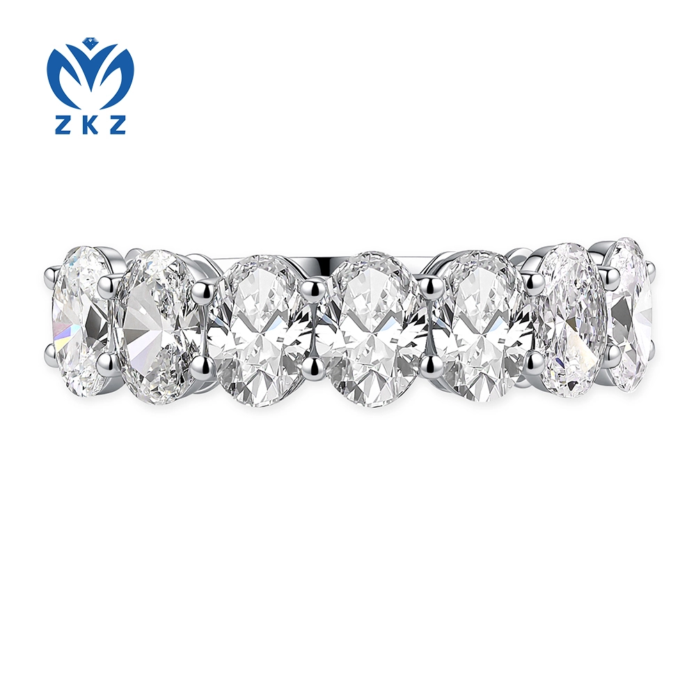 Oval-Cut Seven Lab-Grown DEF VVS Diamond Eternity Ring White Gold 1.933ct Size US 5.25 ZKL-63 1