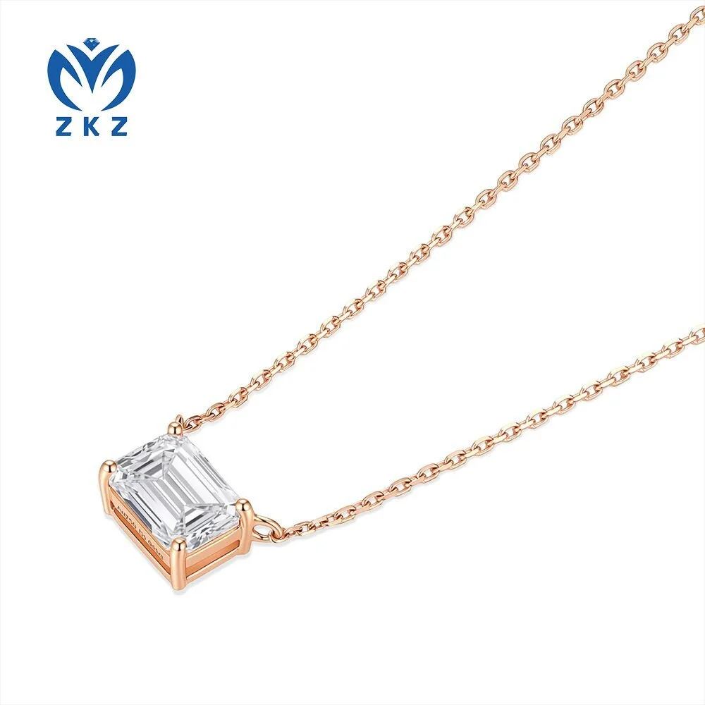 Collier pour femme en or blanc 18 carats serti d'un diamant de laboratoire de 1,059 ct, DEF, VVS, taille émeraude, ZKZ-76 1