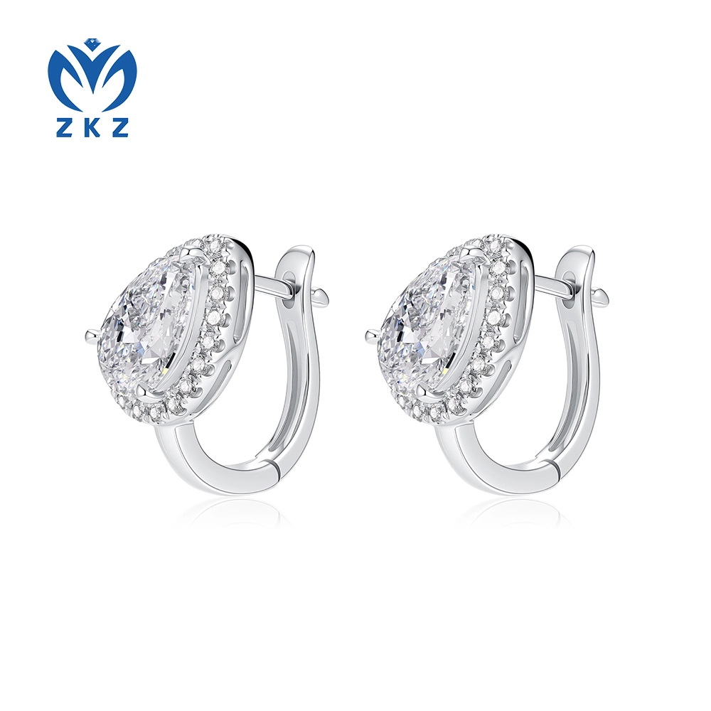 1.73ct DEF VVS Lab-grown Pear-shaped Pear Halo Setting  Earrings, ZKZ-283 1
