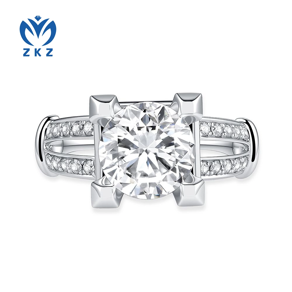 2.785ct DEF VVS Lab-grown Round-shaped  Iron Tower Ring, US size 6, ZKZ-123 1