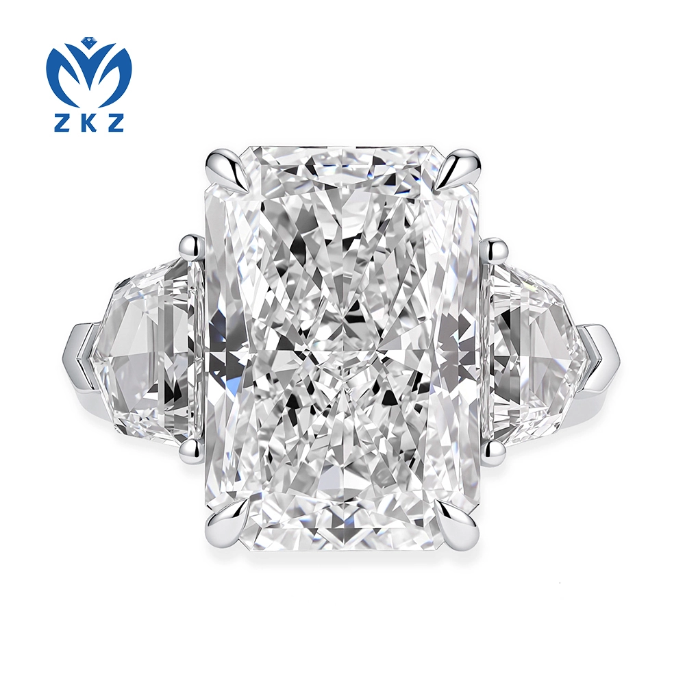 12.25ct F VVS2 With IGI Certification Lab-grown Radiant-Shaped Three Stone Design Ring, US size 6.75, ZKZ-301 1