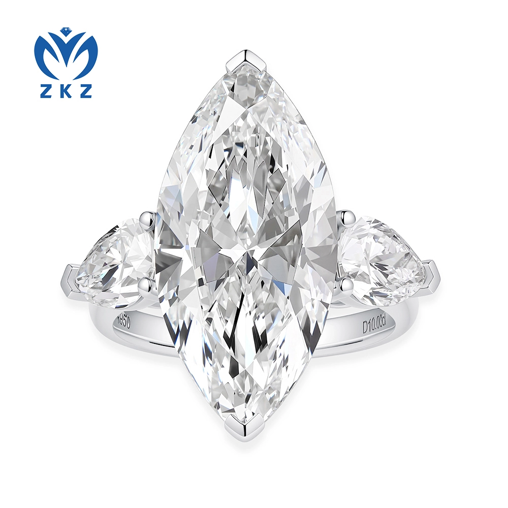 12.06ct F VVS2 IGI Certification Marquise-Pear-Shaped Three Stone Design Ring, Us size 7.25, ZKZ-302 1