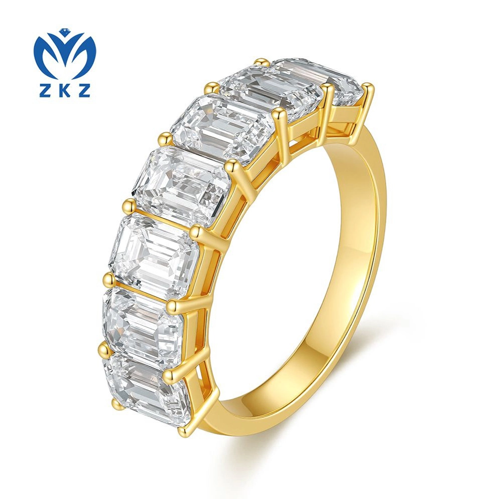 3.746ct DEF VVS Lab-grown Emerald-shaped Seven Diamonds Eternity Ring, us size 6.75, ZKL-64 1