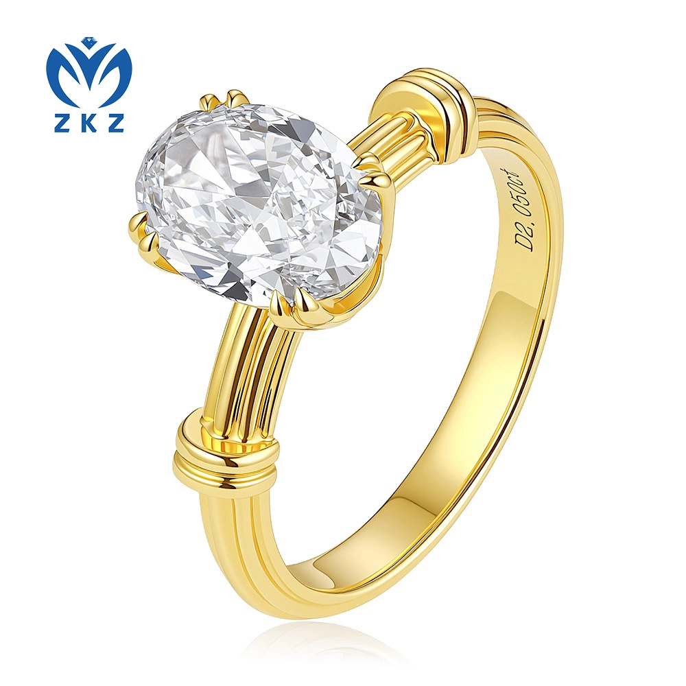 Lab-Grown Oval-Cut DEF VVS 2.05ct Diamond Yellow Gold Roman column Diamond Ring Size US 6 ZKL-112 1