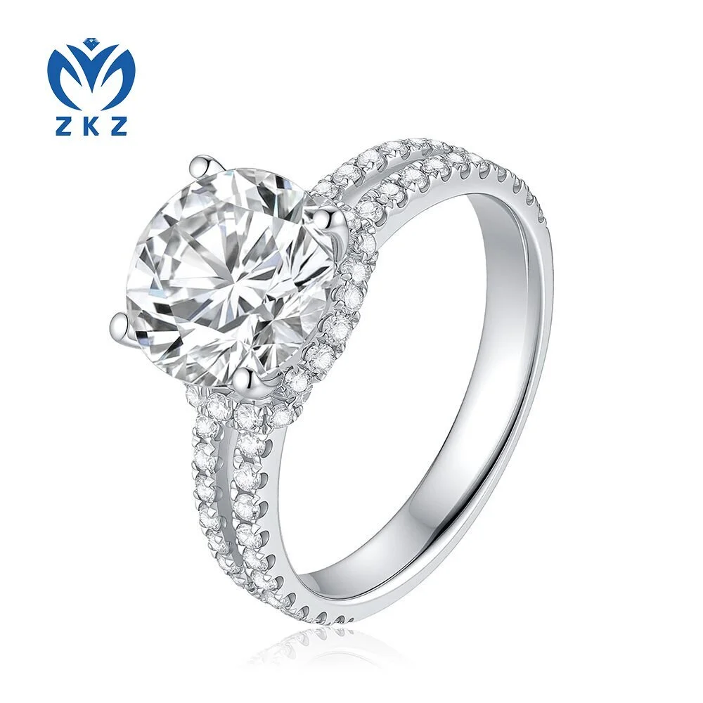 3.26ct Double Halo Round Lab-Grown Diamond Ring, DEF VVS, US Size 6.75, ZKZ-140 1