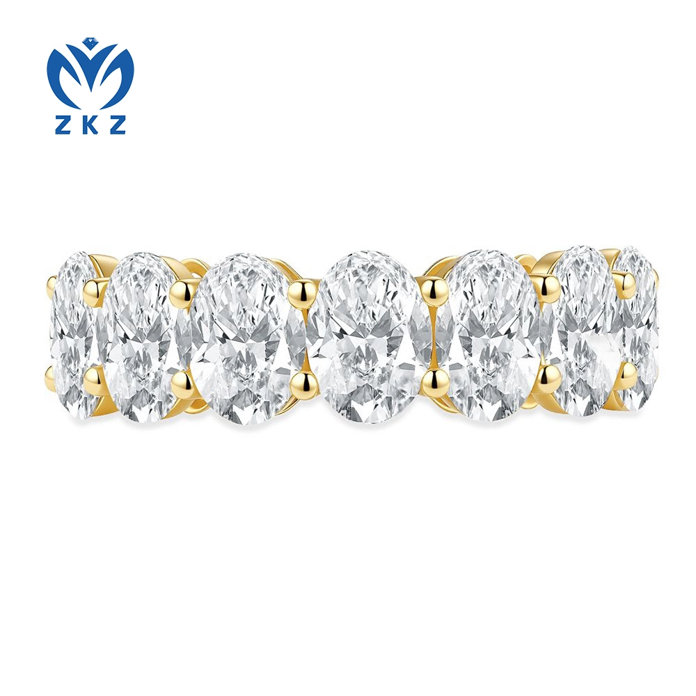 Lab-Grown Yellow Gold DEF VVS Oval-Shaped Seven Diamond Eternity Ring 1.321ct Size US 6.75 ZKL-63 1