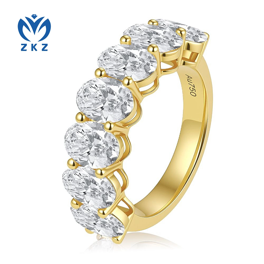 Yellow Gold DEF VVS Lab-Grown Oval-Shaped Seven Diamond Eternity Ring 3.678ct Size US 5.25 ZKL-63 1