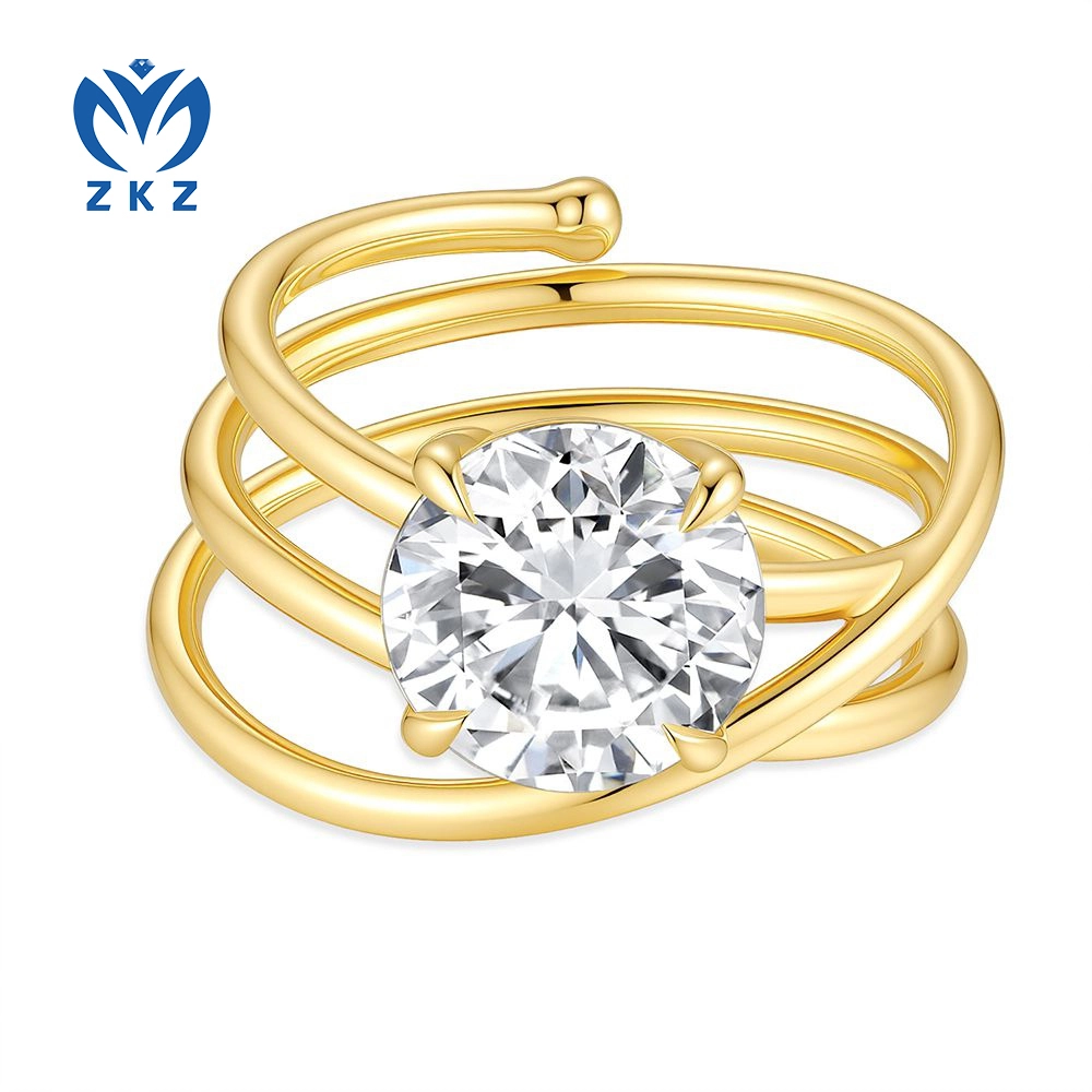 Round-Shaped 1.81ct DEF VVS Lab Grown Diamond Yellow Gold Cross Band Ring Size US 5.75 ZKZ-212 1