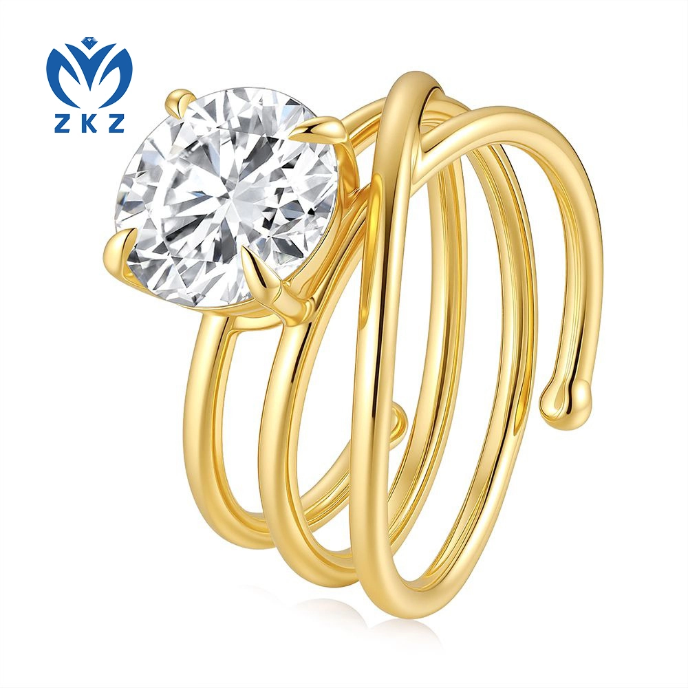 Lab Grown Round-Shaped F VS1 Diamond 3.1ct Yellow Gold Cross Band Engagement Ring Size US 6 ZKZ-212 1