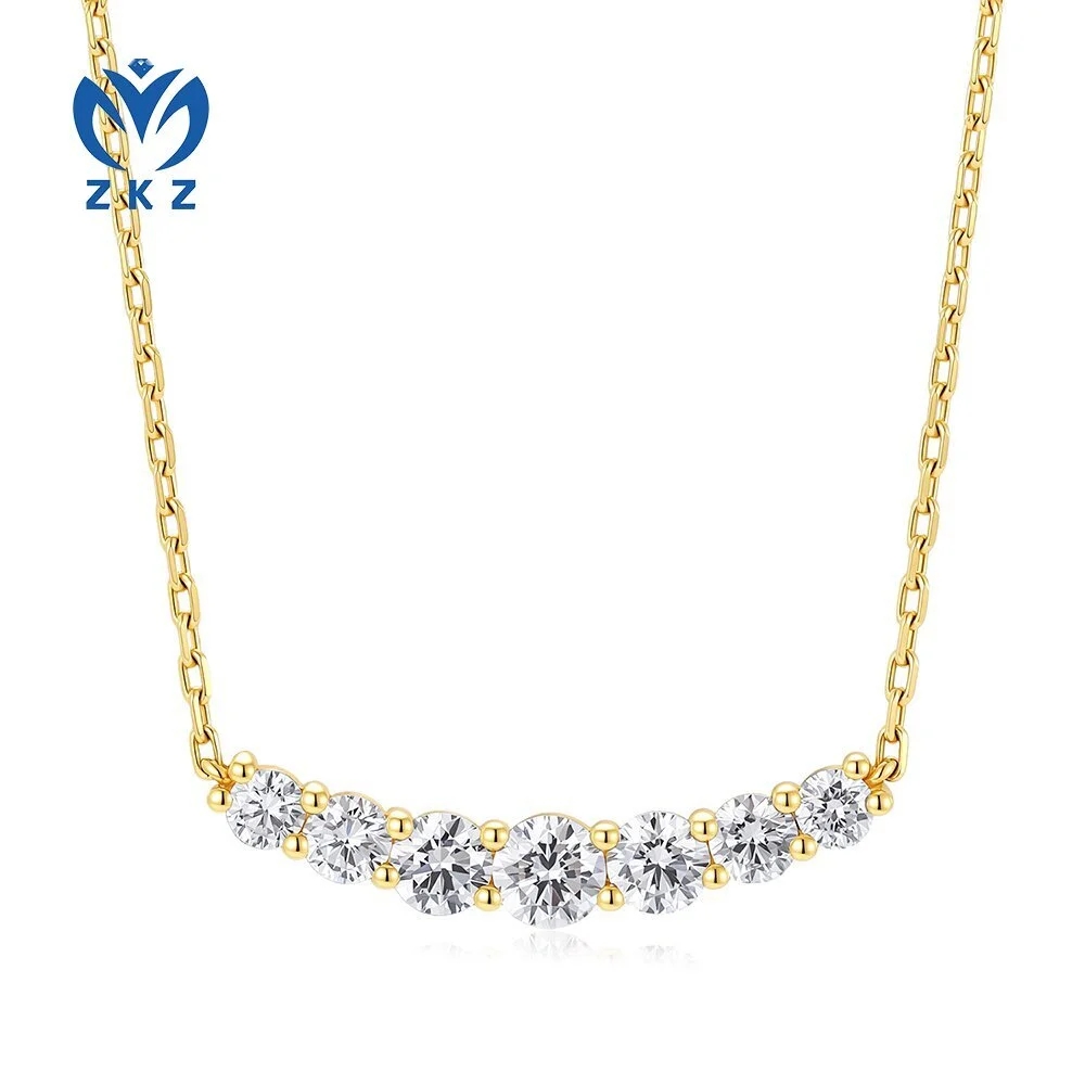 DEF VVS Lady Custom Jewelry Round Row Diamond Smile Necklace 18K Yellow Cultured Diamond ZKZ-217 1