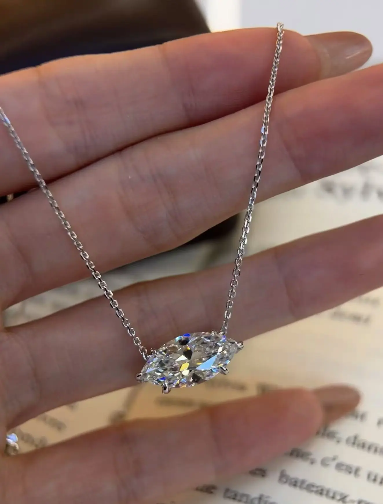 ZKZ Custom Jewelry 18K White Gold Marquise Lab Grown Diamond Pendant With IGI Certified 1