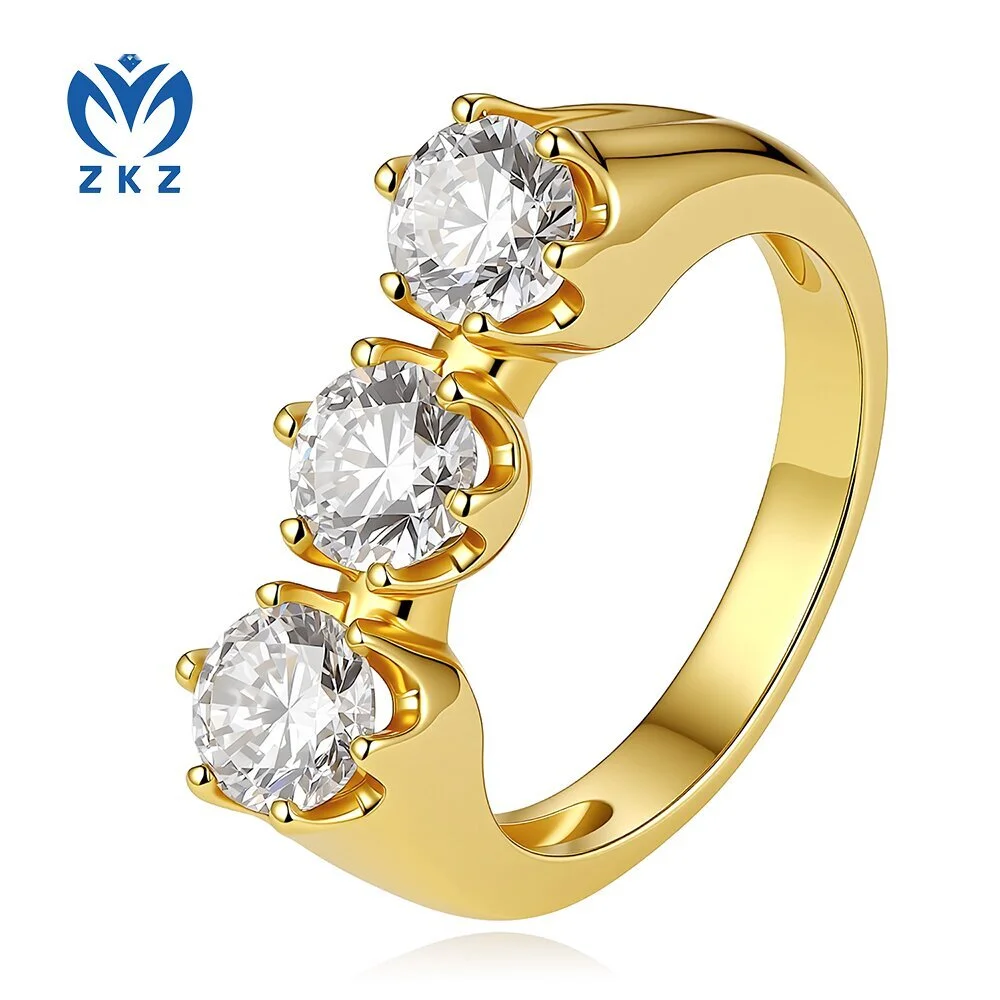 1.440ct DEF VVS everlasting series 18K yellow gold round three-stone laboratory-grown diamond engagement ring US 6 ZKZ-192 1