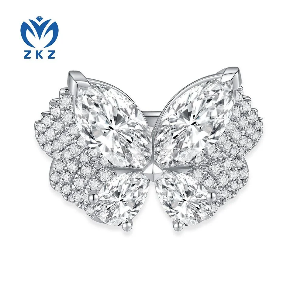 Anillo de compromiso para mujer con forma de mariposa, oro blanco de 18 quilates, 2,875 quilates, VVS DEF US 6, ZKZ-95 1