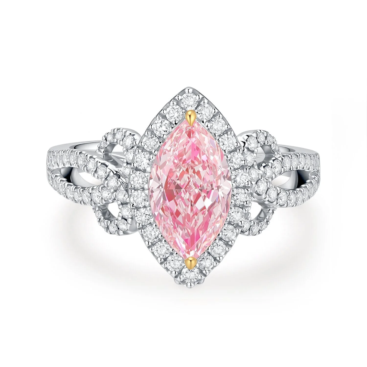 18K rose gold marquise-shaped cherry blossom pink ring set with diamonds, laboratory-grown diamonds, 1.69ct, VS2 , US size 6.75, Z001F501 1