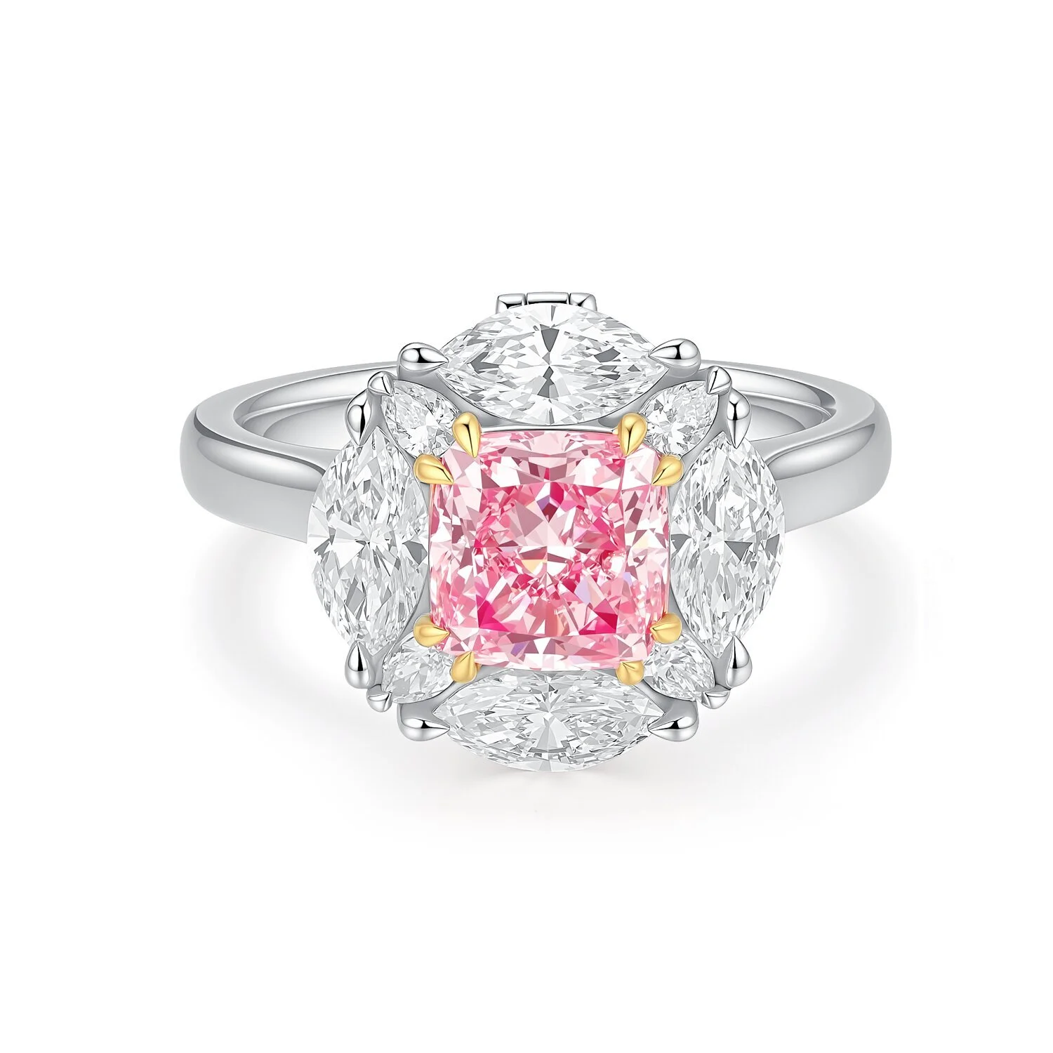Radiant's cut laboratory-grown pink diamond set engagement ring, made of 18K white gold,  1.52ct VS2 , size US6, model number Z001F62 1