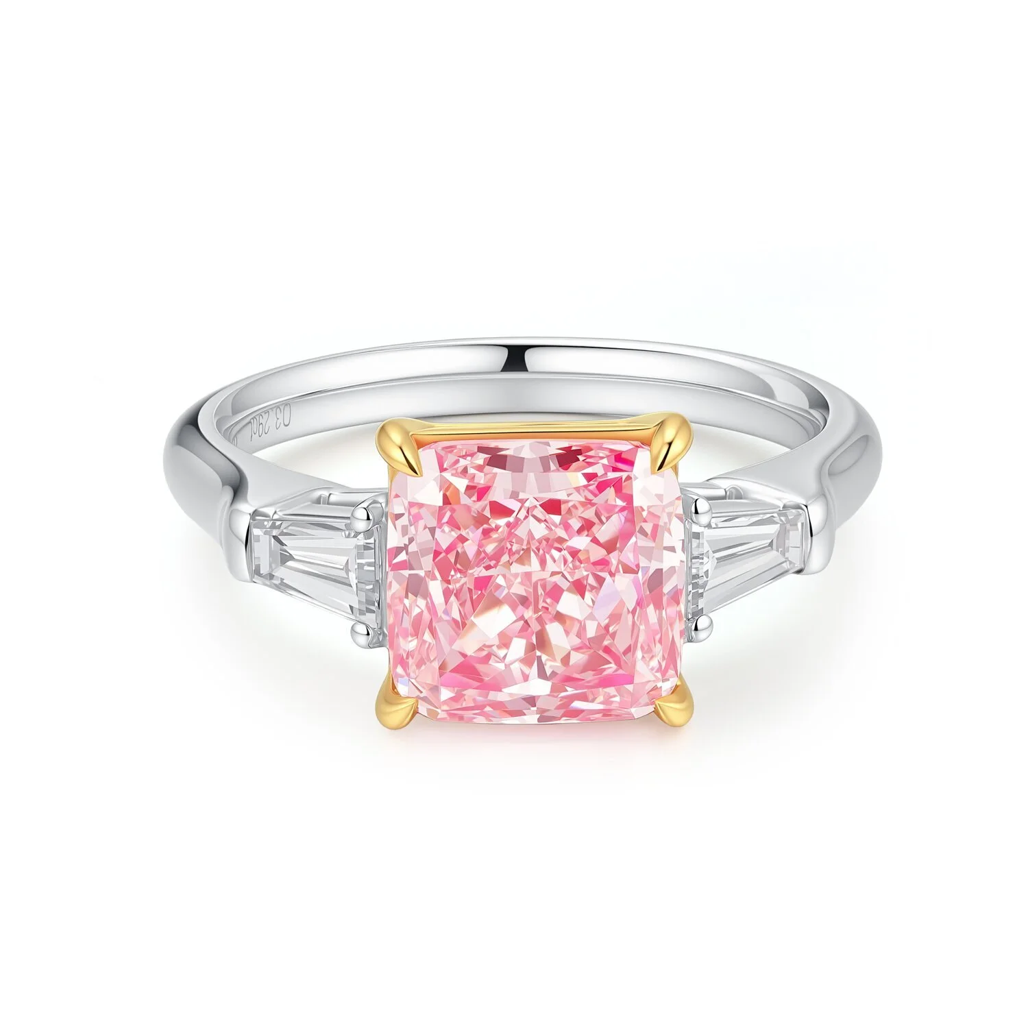 Redien cut pink diamond three-stone engagement ring, 18K rose gold stepped square side diamond model, 3.29 ct, VS1, US6.25, Z001F68 1