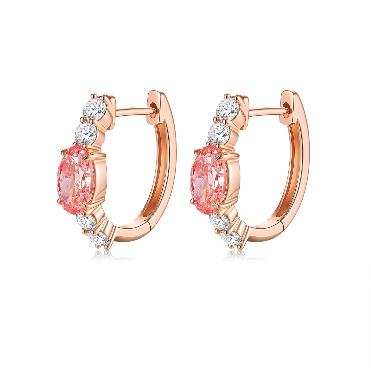 Pink Oval-Cut VS Clarity Lab-Grown Diamond Four Prongs Earrings Set In Rose Gold 1.02 Ct ZKFZ066 1