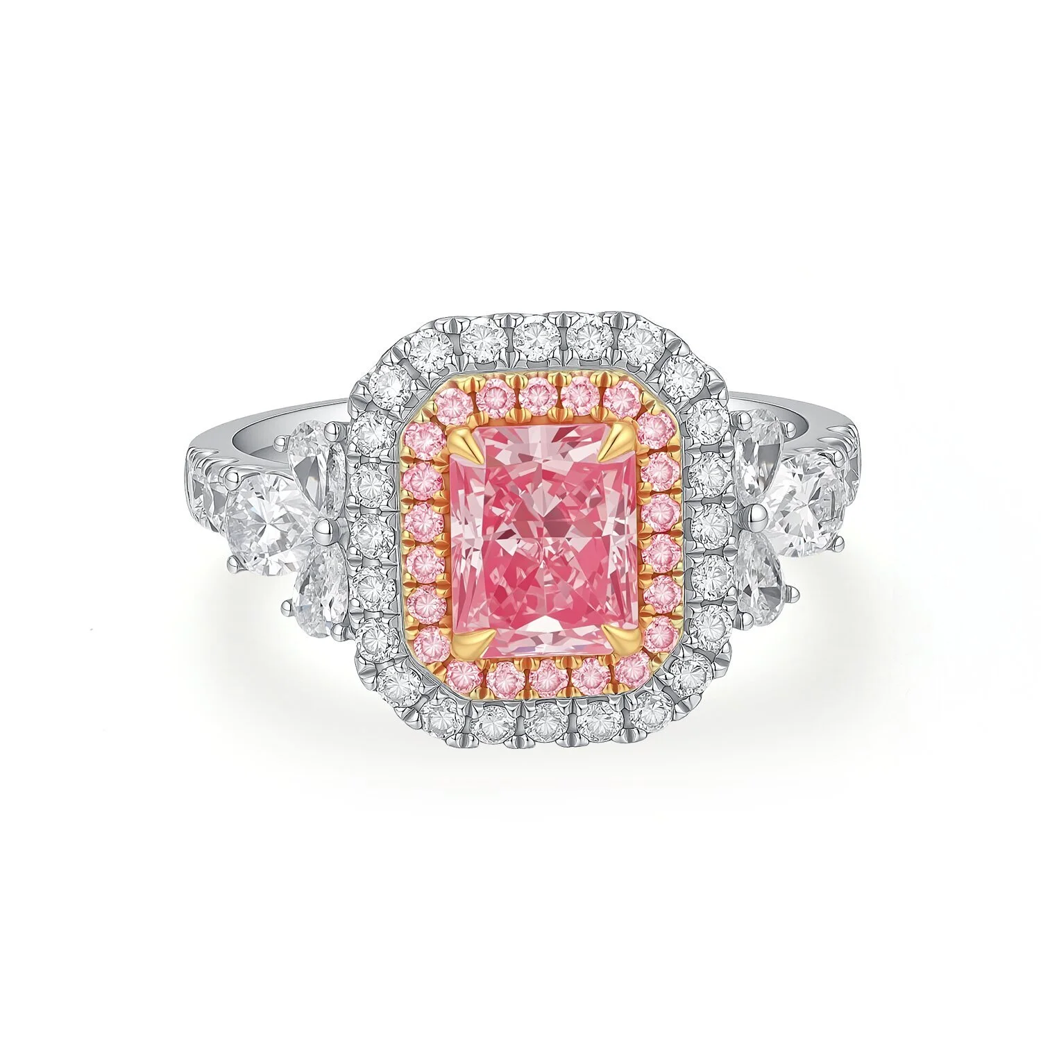 18K White/Rose Gold Pink Radiant 1.15ct VS Luxurious Customized Ring US 6 Q001F02 1