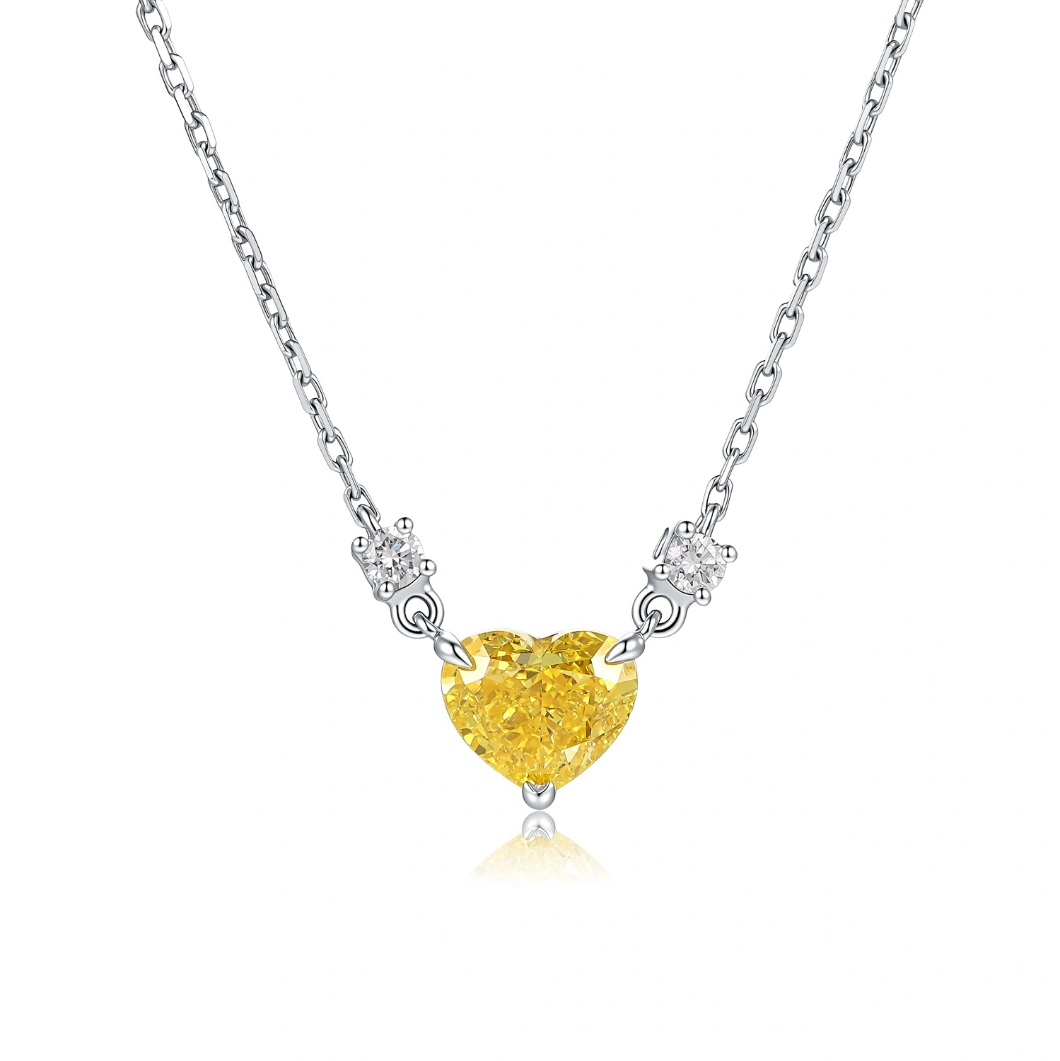 Heart-Shaped Fancy Vivid Yellow VS1 Clarity Lab-Grown Diamond Necklace Set In Platium 0.97ct ZKHZ005 1