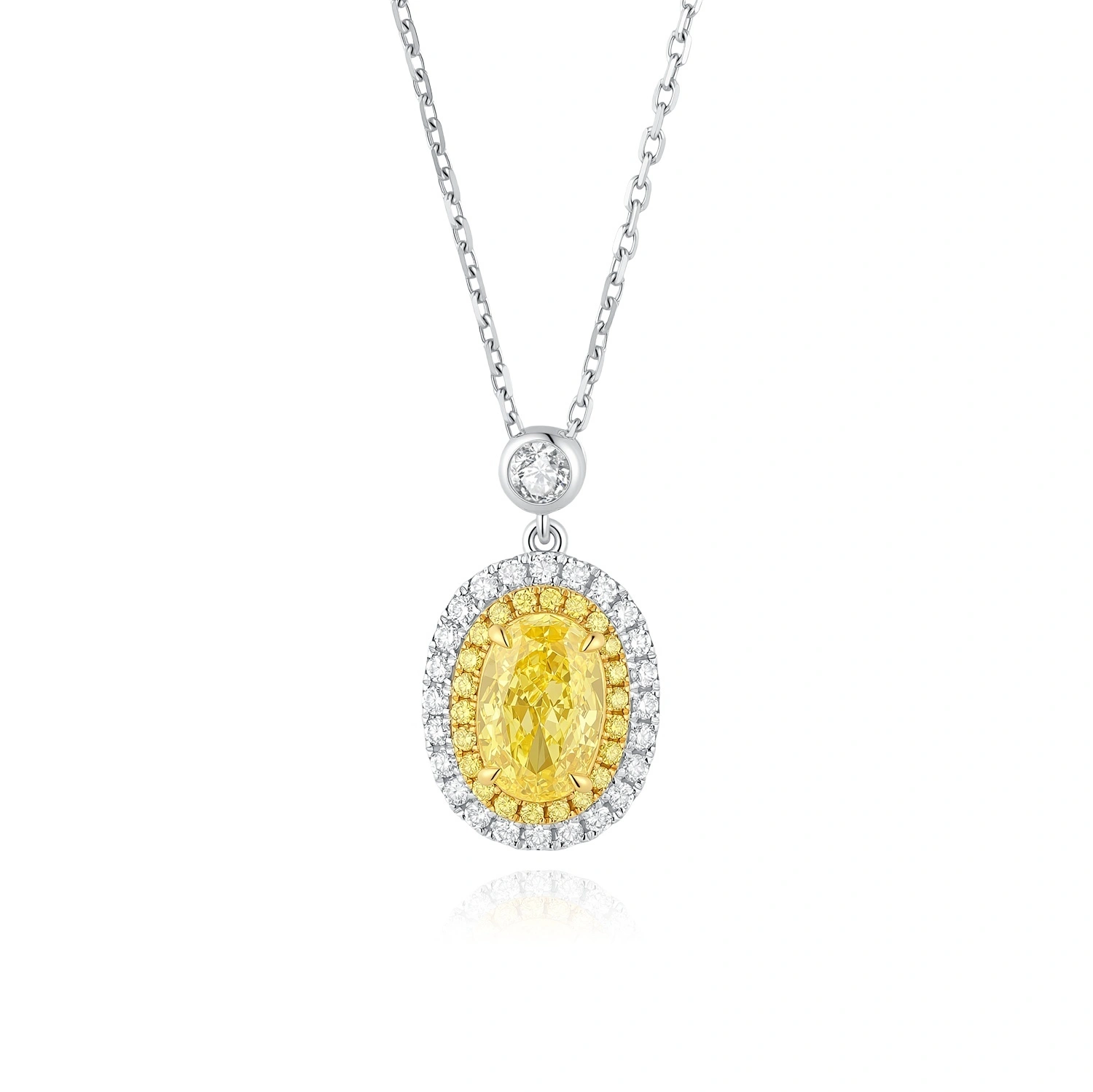 Yellow Oval-Cut VS Clarity Lab-Grown Diamond Necklace Set In Platium 1.00ct ZKHZ009 1