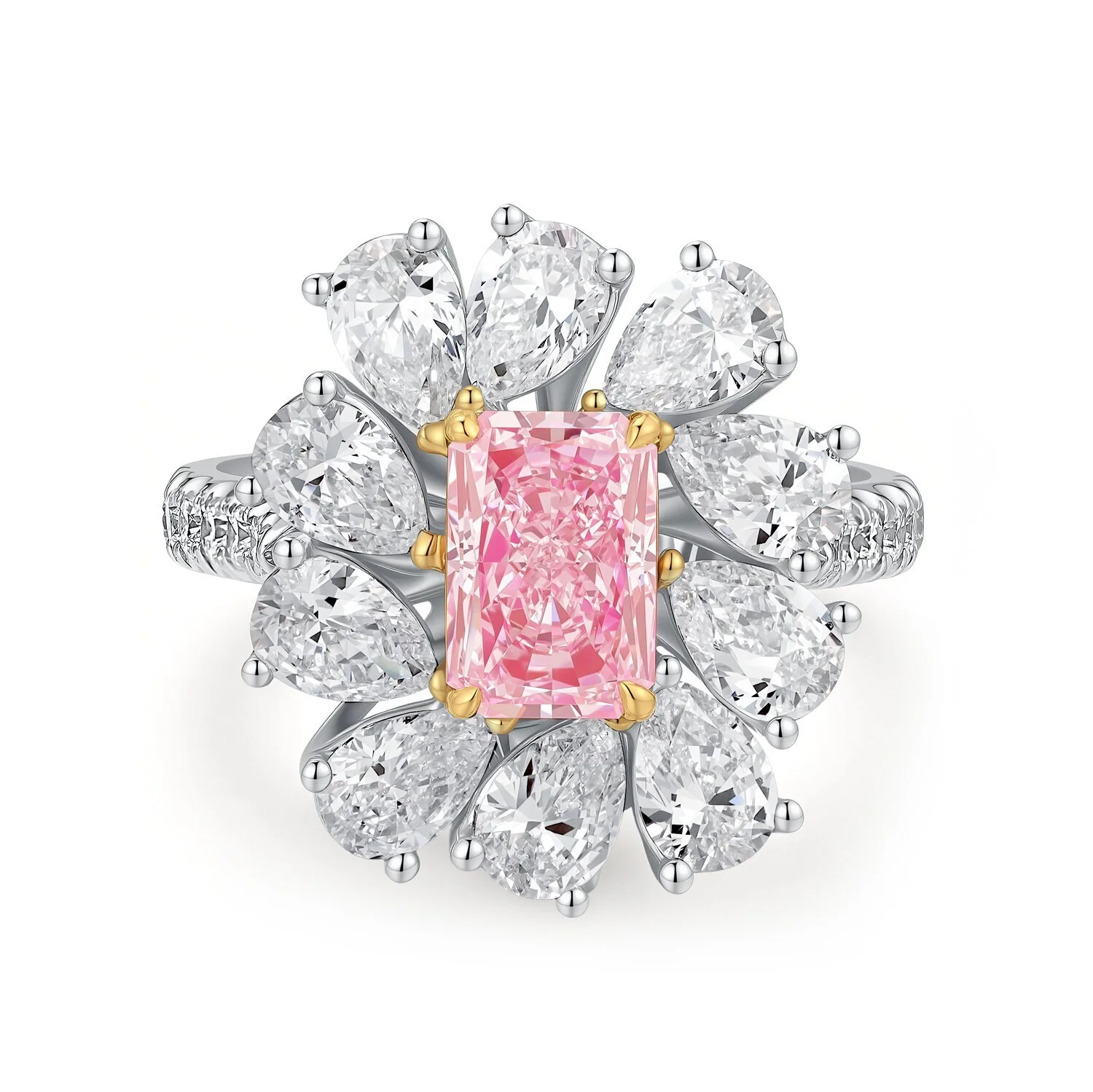 18K white gold double-color Radient cultivated pink diamond flower-shaped set-in ring, 1.31ct VVS2, US 6, ZKCZ068 1