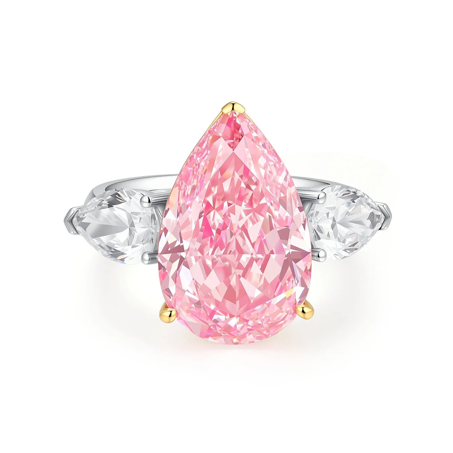 8.82ct VS 18K white gold pear-shaped main stone cultivated pink diamond three-stone engagement ring US 6.75 ZKCZ086 1