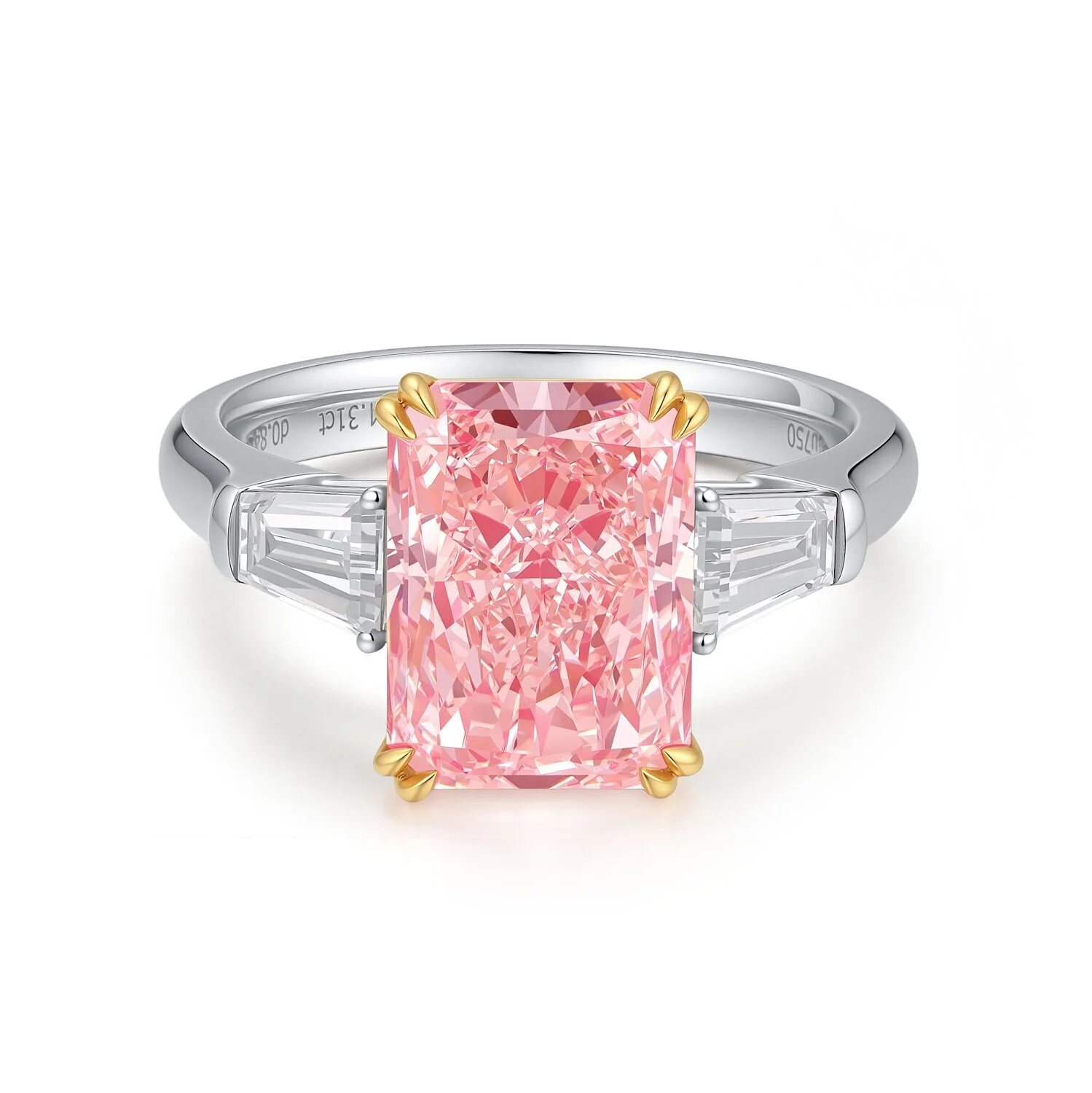 18K White Gold Classic Three-Stone Ring Pink 4.31ct Radiant VS Engagement Ring S001F05 1