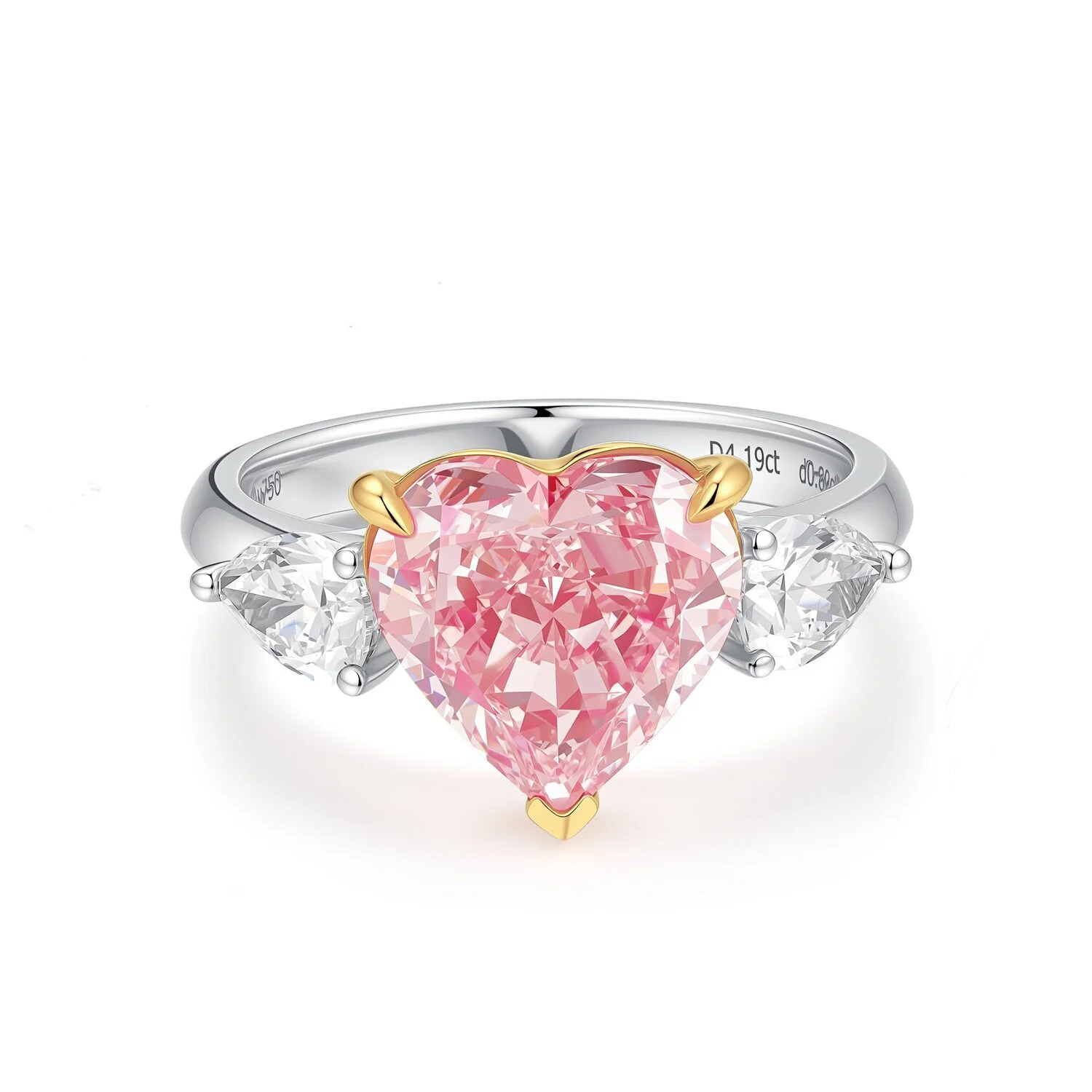 18K White Gold Classic Three-Stone Ring Pink 4.19ct Heart VS2 Engagement Ring US 6 S001F07 1