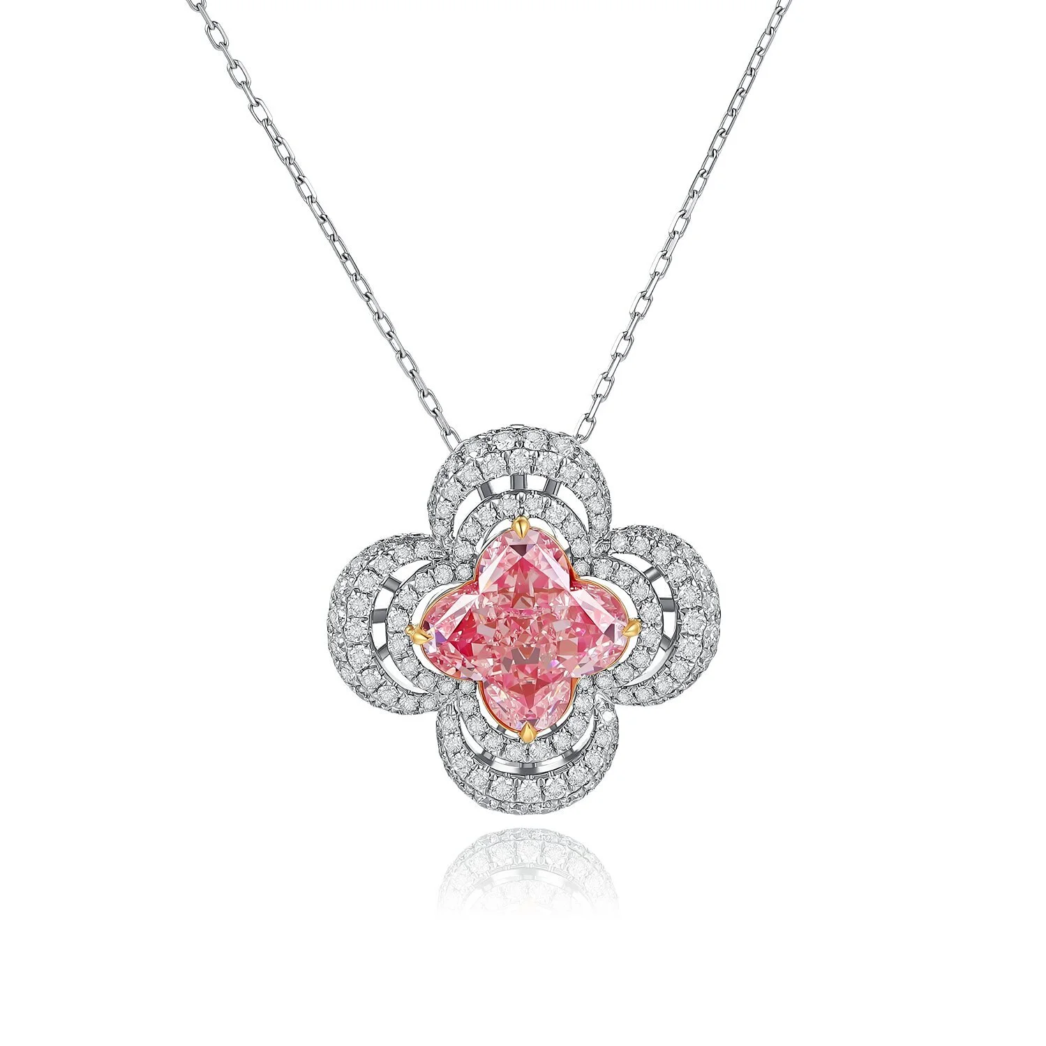 18K White/Rose Gold Light 2.84ct Pink Four Leave Clover SI1 Halo Style S001F44 1