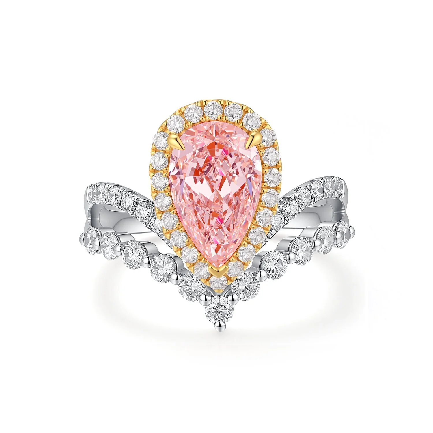 18K White Gold Light Pink Pear Lab Grown Full Diamond Women's Ring 2.42ct VS1 Pave & Halo Style Size US 7.5 S001F51 1