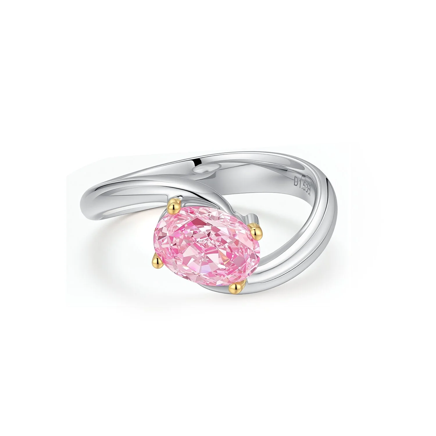 Lab-grown diamond oval fancy vivid pink single-stone twist design engagement ring in 18K white gold, 1.53ct, VVS2, US size 6, ZKCZ090 1