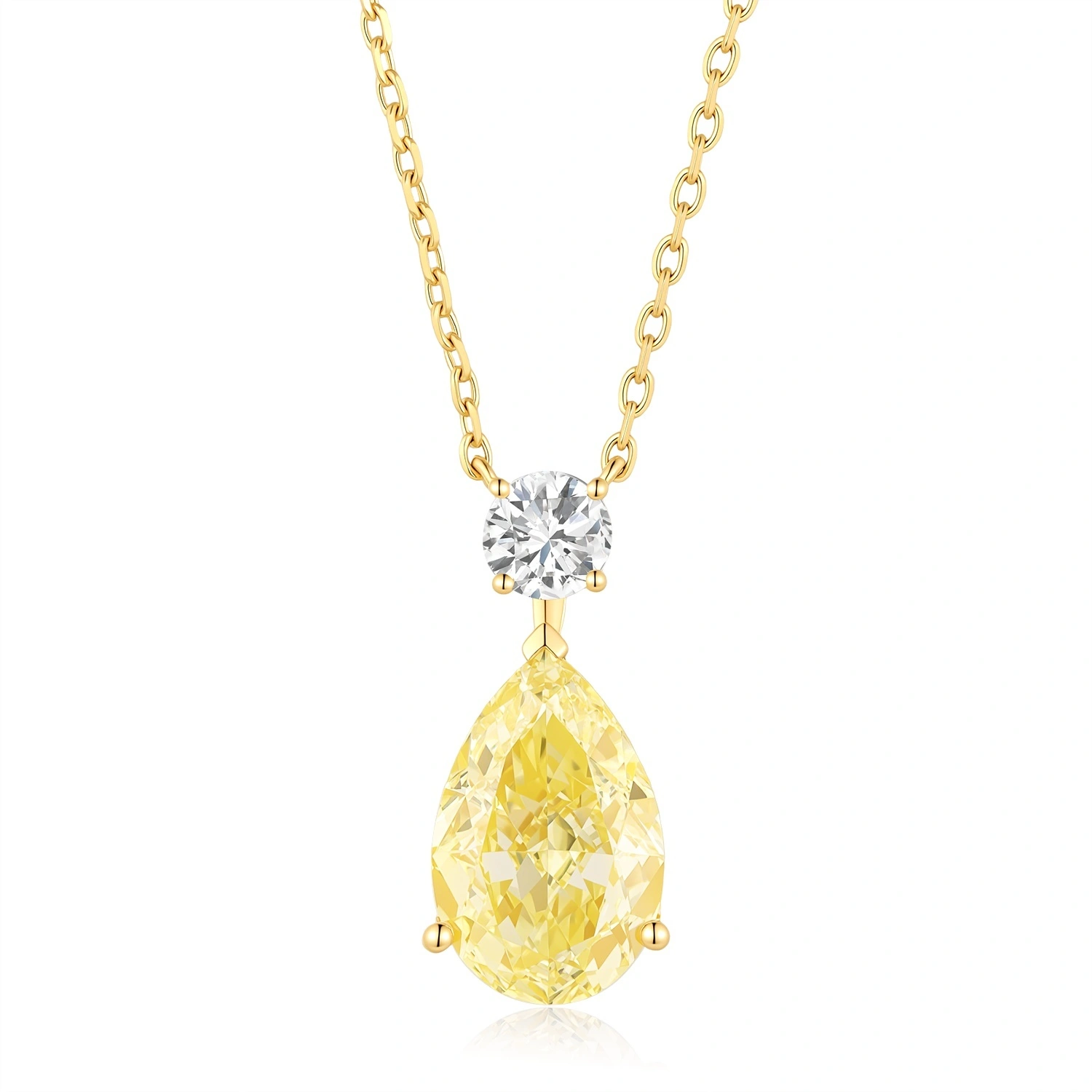 Pear-Cut VS Clarity Lab-Grown Yellow Diamond Necklace Set In Yellow Gold Main Stone 2.50ct ZKHZ016 1