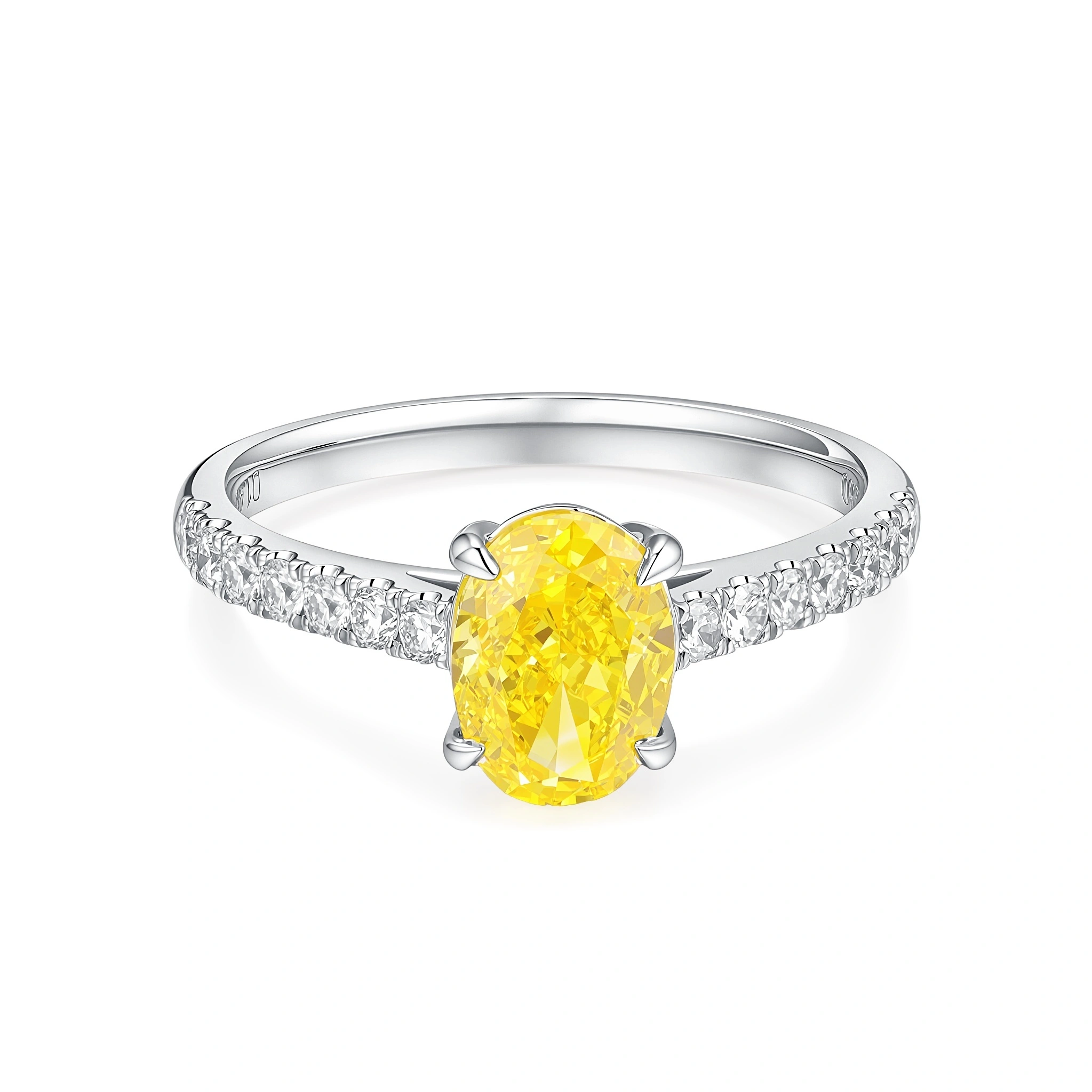 Lab-Grown Oval-Cut VS Clarity Yellow HPHT Diamond Engagement Ring Set In Platium 1.46Ct Size US 6 ZKHZ020 1