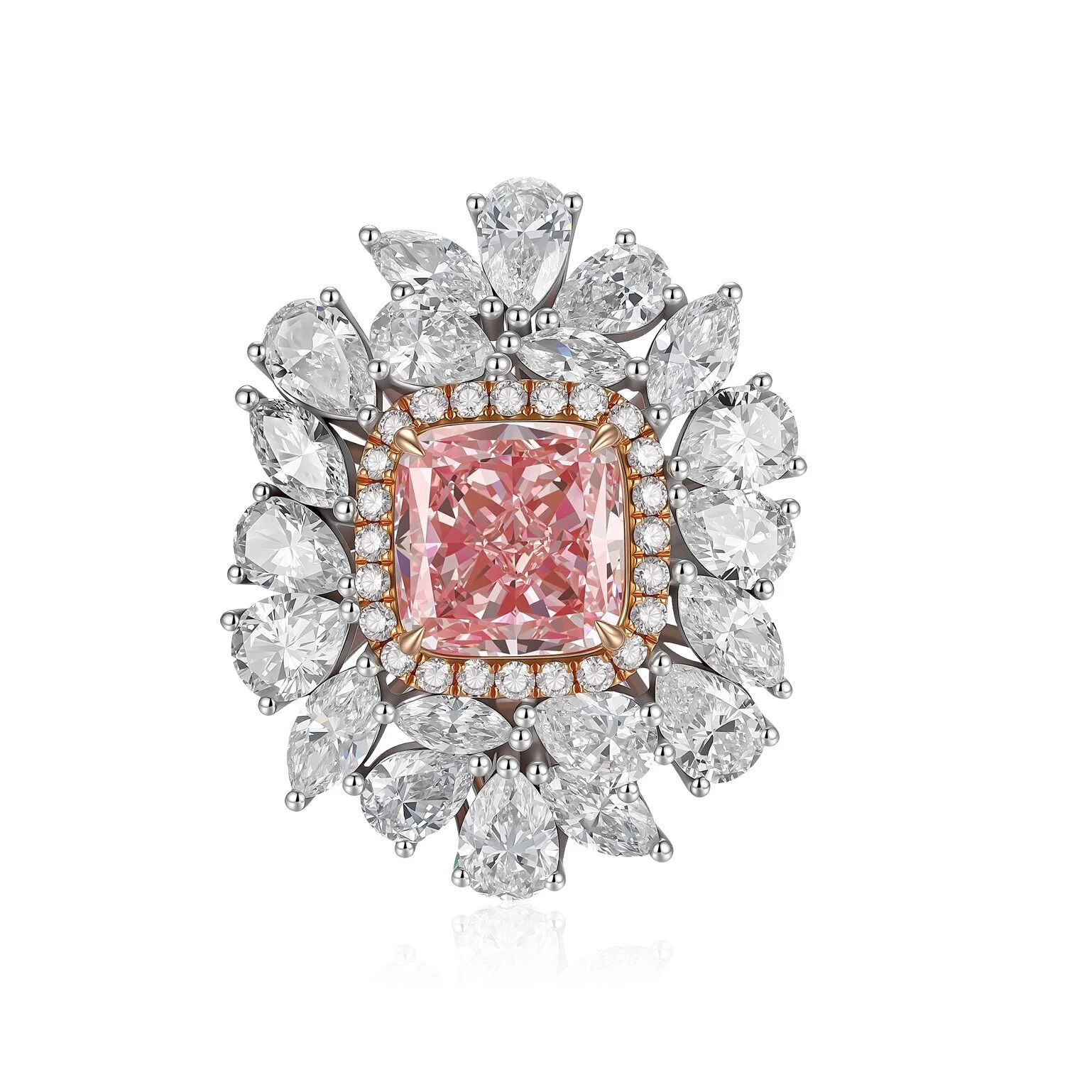 خاتم خطوبة من الذهب عيار 18 قيراطًا مرصع بماسة وردية فاخرة بقطع الوسادة بوزن 5.09 قيراط، نقاء VS1، مقاس أمريكي 6.25، ZKCZ185 1