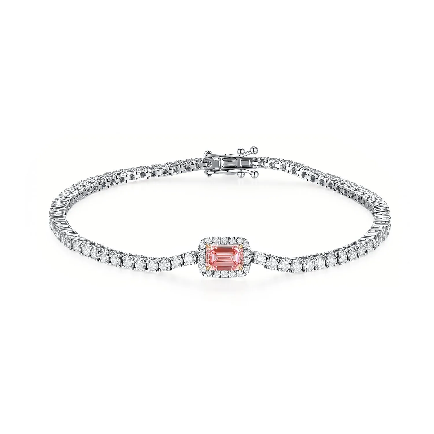 18K white 0.76ct VS natural pink diamond emerald luxury classic style bracelet with full diamond chain specification ZKCZ241 1