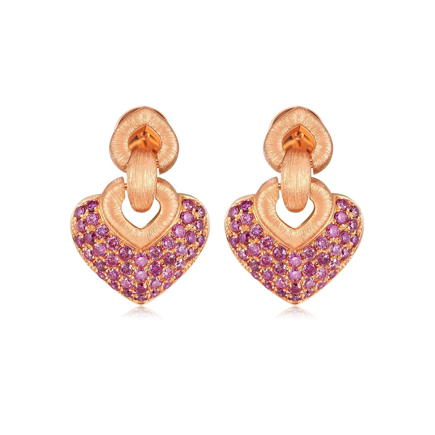 Elegant 18K rose gold heart-shaped pendant chain statement earrings with 0.62ct VS laboratory-grown pink heart-shaped diamond drop earrings ZKFZ020 1