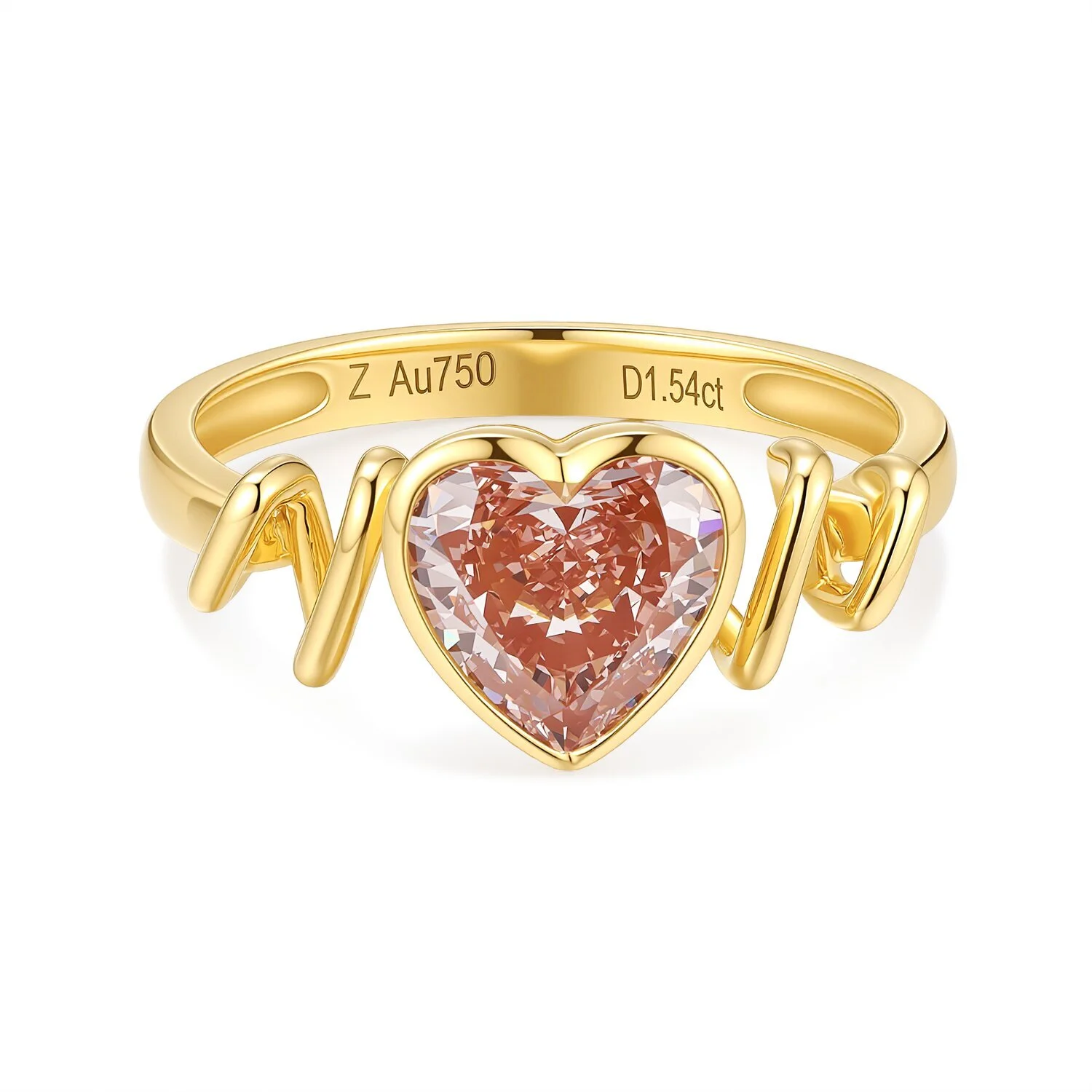 18K gold 1.54 carats VS heart-shaped cut orange rose-colored laboratory-grown diamond women's engagement ring US 6.25 ZKFZ047 1