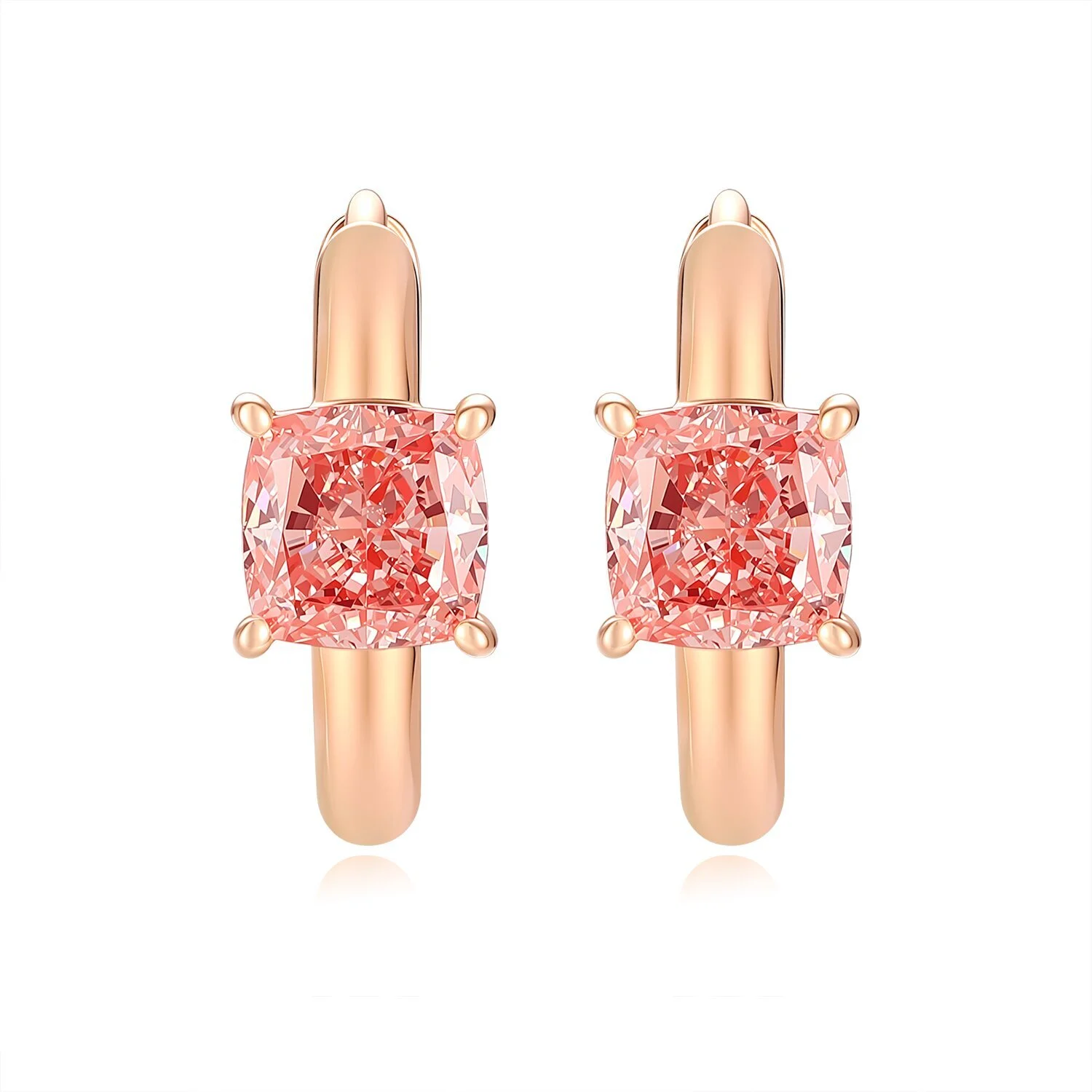 18K rose gold 0.86-carat VS clarity cushion-cut orange rose-colored cultivated diamond four-prong set ear ring for ladies, model number ZKFZ049 1