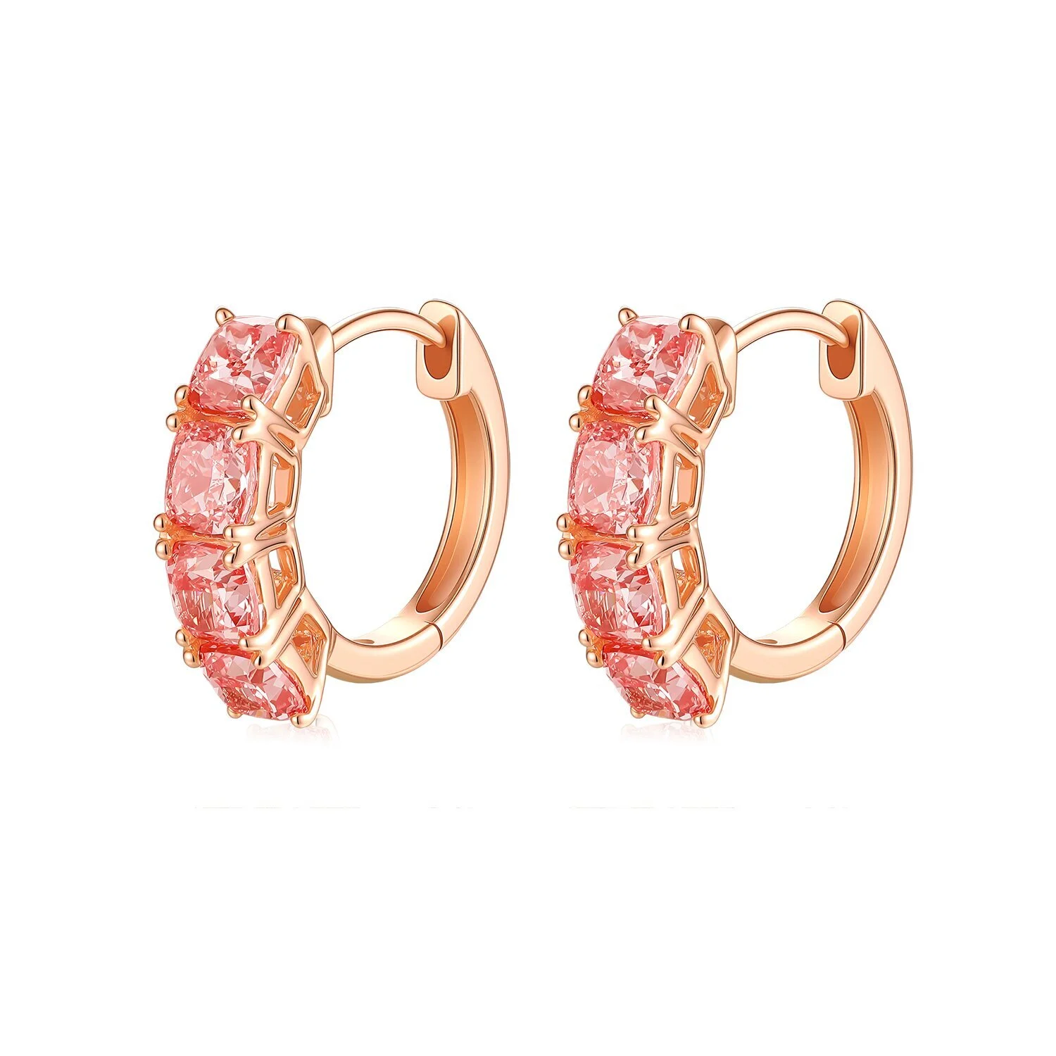 1.56-carat VS clarity laboratory-grown diamond 18K rose gold four-row pillow-cut stud earrings with ear loop style for ladies. Model number: ZKFZ053 1