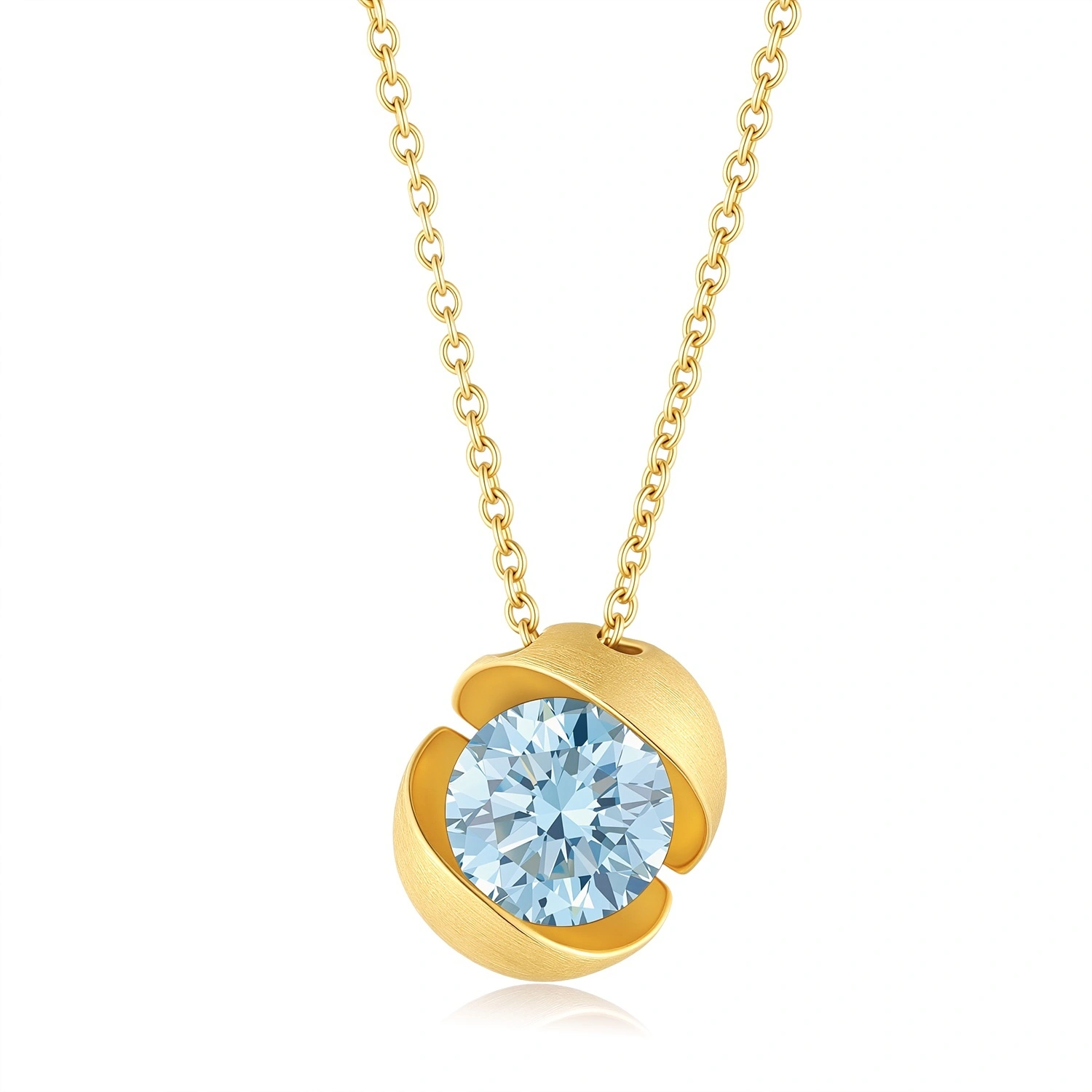 Yellow Gold With Round-Shaped SI Clarity Lab-Grown Blue Diamond Necklace Main Stone 1.56ct ZKCZ02102 1