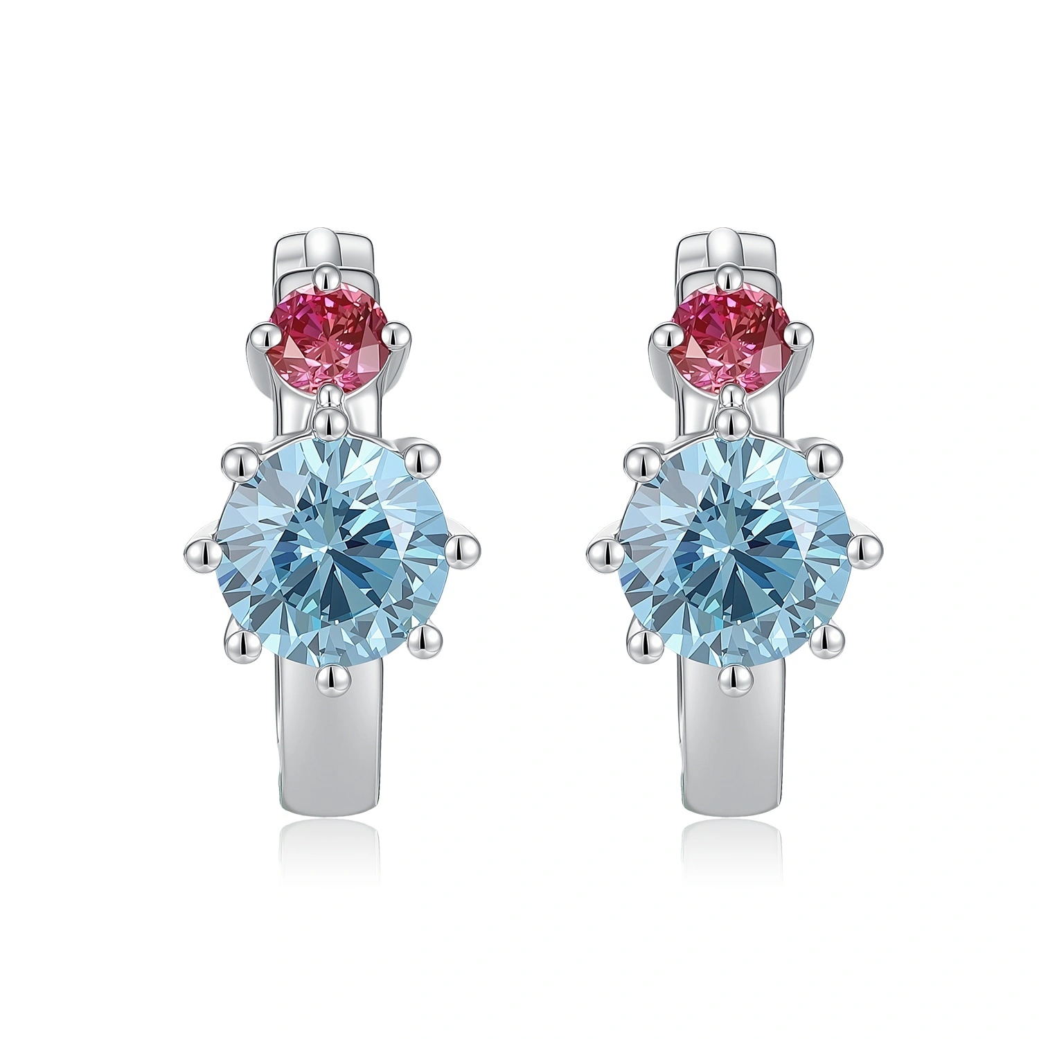 Blue Round-Shaped Lab-Grown  VS Clarity Diamond Main Stones:0.82ct/2 Pieces With Red Side Stones Set In White Gold Earrings ZKLZ001 1