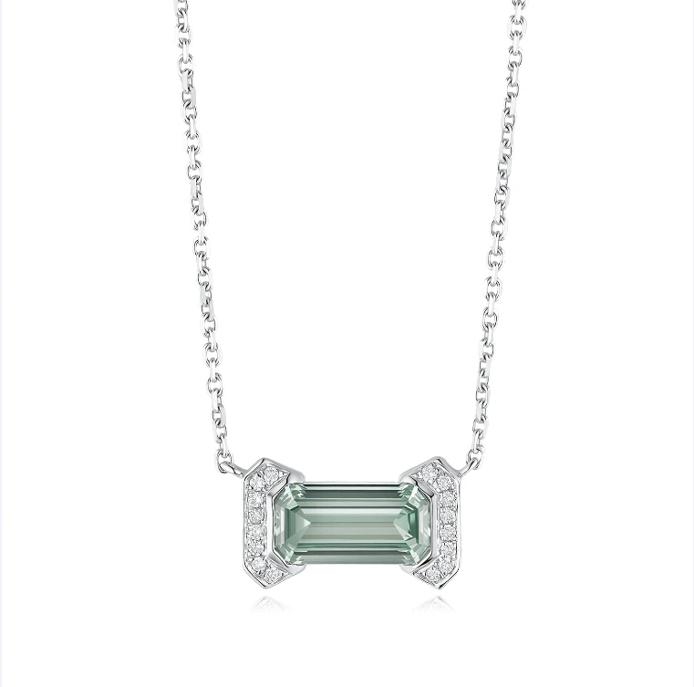 18K White Gold  Green Emerald 1.14CT VS1Lab Grown Diamond Pendant 46CM ZKLZ020 1