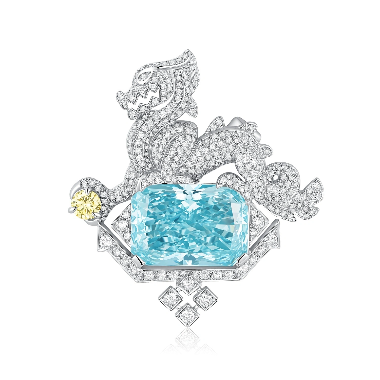 Platinum Dragon Brooch with Fancy Intense Blue Radiant Lab-Grown Diamond & Yellow Diamond Accents ZKLZ023 1