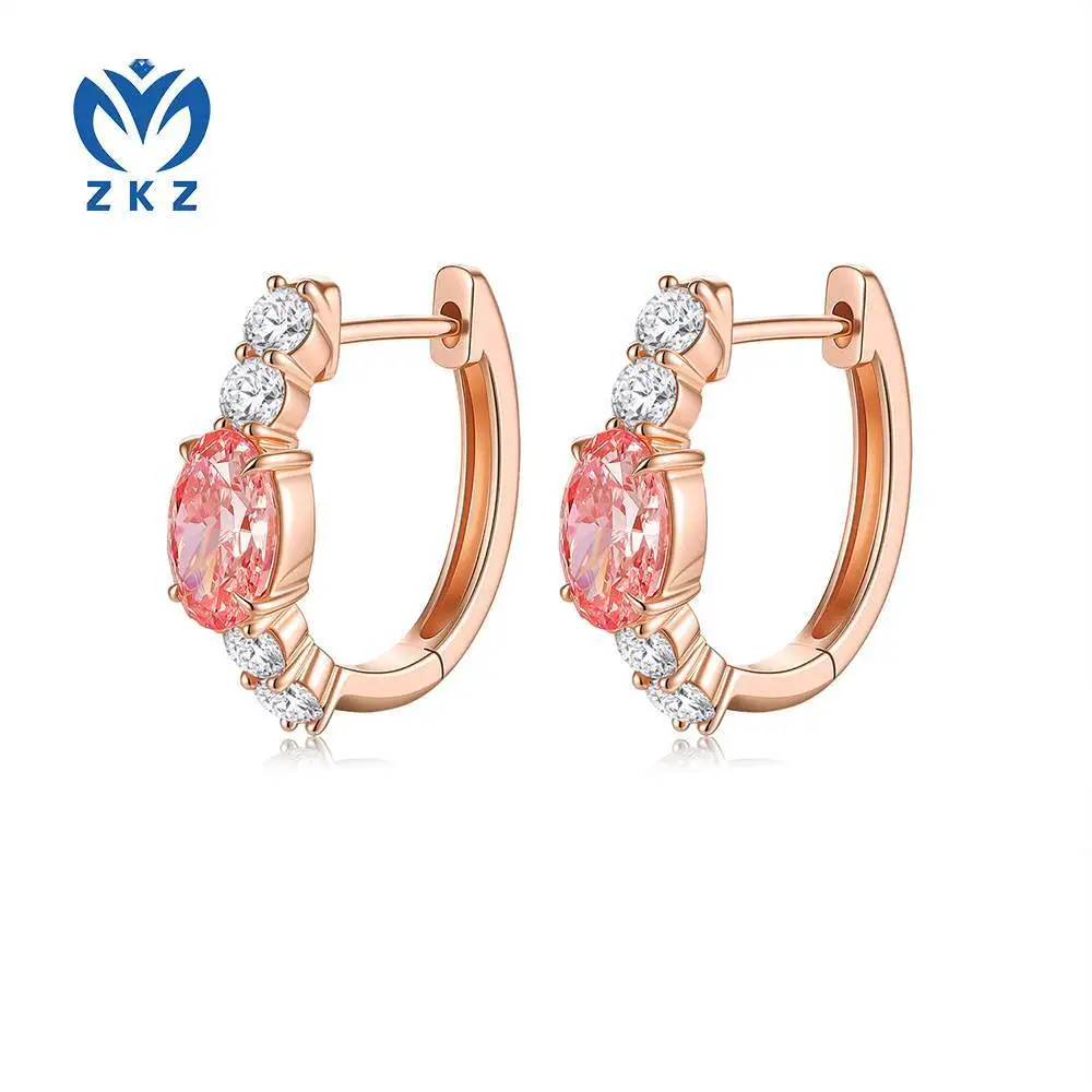 CVD laboratory-grown diamond 1.02ct, VS, PT950 rose gold oval fancy vivid pink diamond linear stud earrings with round white diamond accent stones for ladies' earrings. ZKFZ066 1