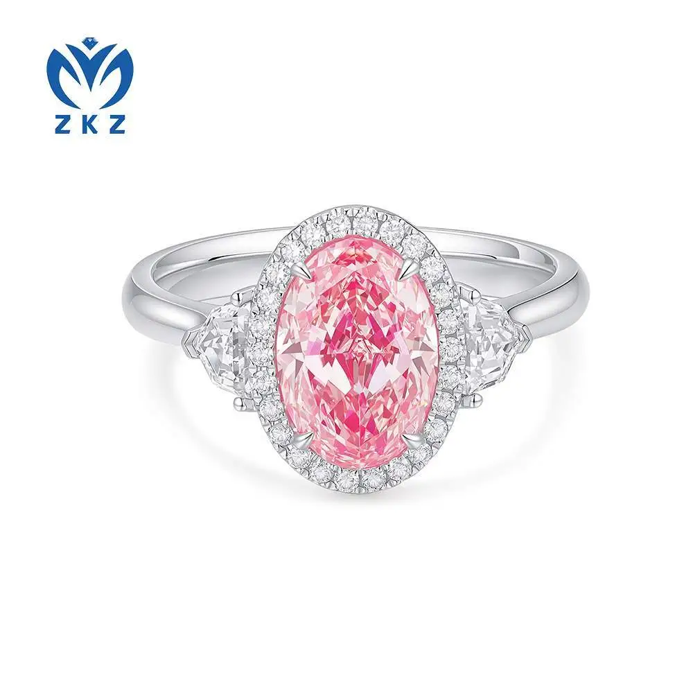 PT950 platinum 1.5-carat VS clarity three-stone oval cultivated pink diamond set-in engagement ring, size US 6.75, ZKFZ071 1