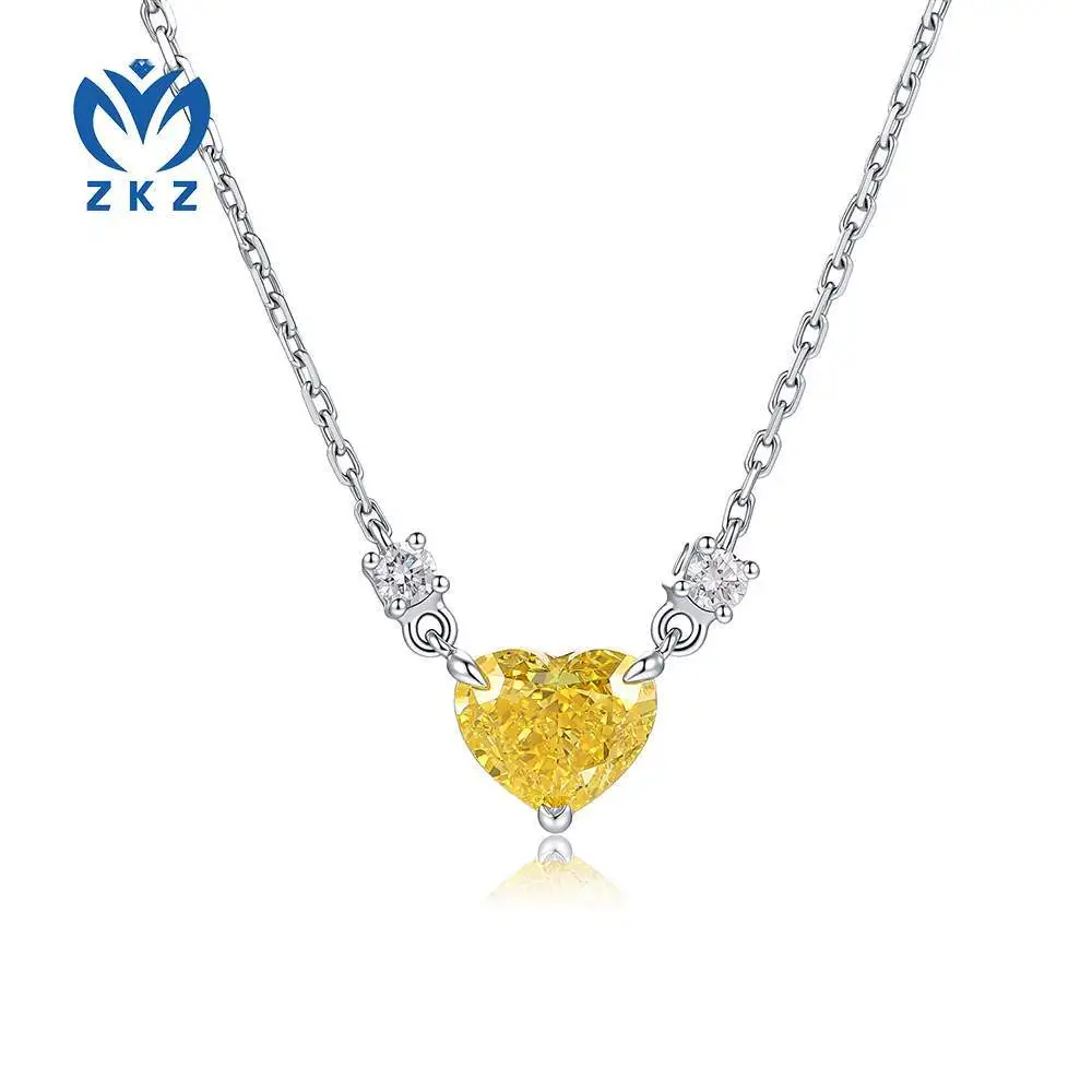 PT950 platinum 0.99-carat VS1 clarity heart-shaped cut cultivated yellow diamond pendant necklace, IGI certified women's jewelry, ZKHZ005 1