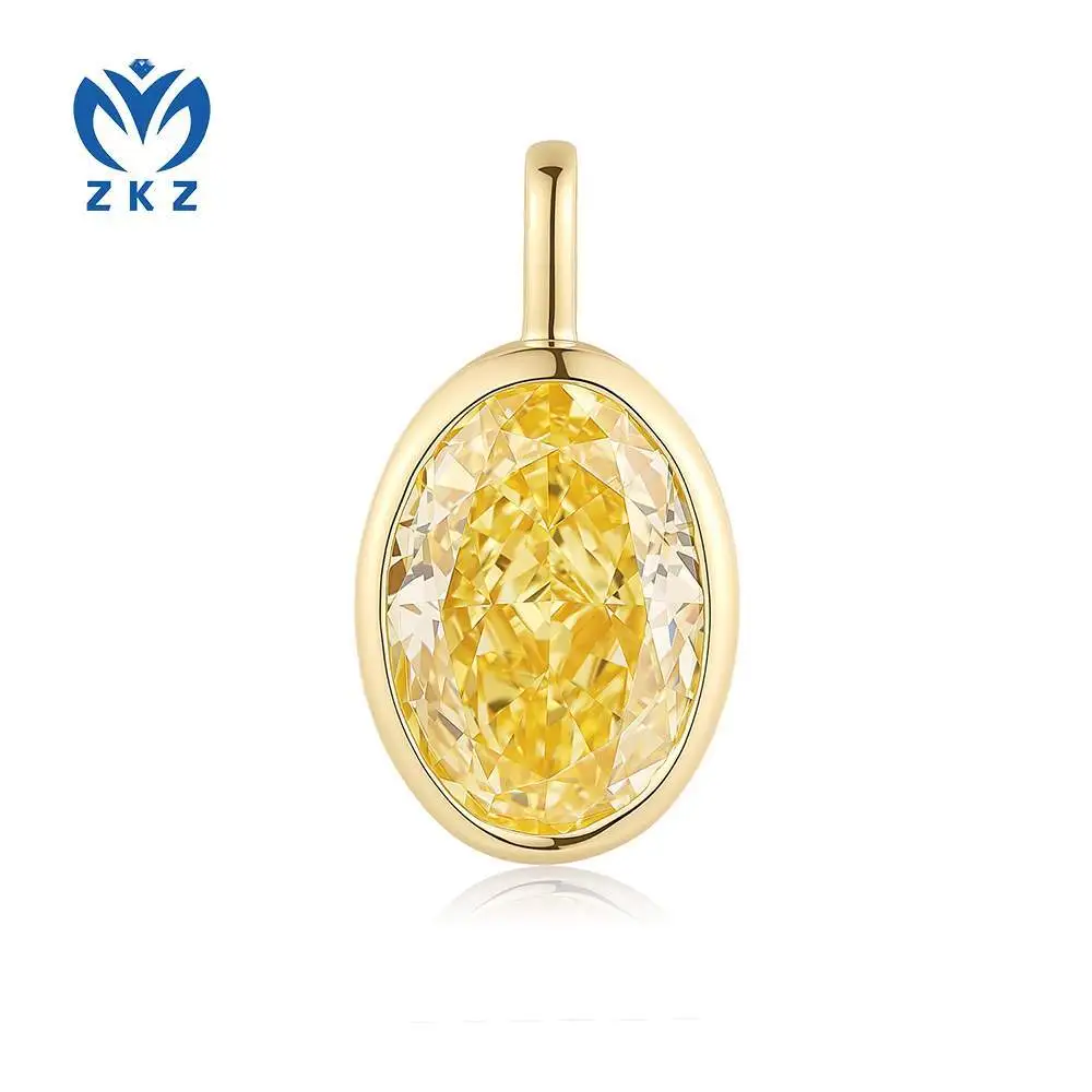 2.020 carat VS clarity IGI certified 18K yellow full-beaded oval-cut vivid yellow laboratory-grown diamond pendant necklace with minimalist gold inlay design ZKHZ014 1