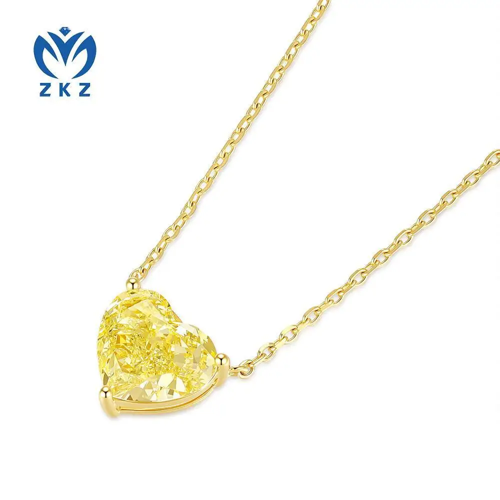 18K gold 2.060 carats VS clarity heart-shaped cut vivid yellow cultured diamond single stone necklace three-prong setting collar chain ZKHZ015 1